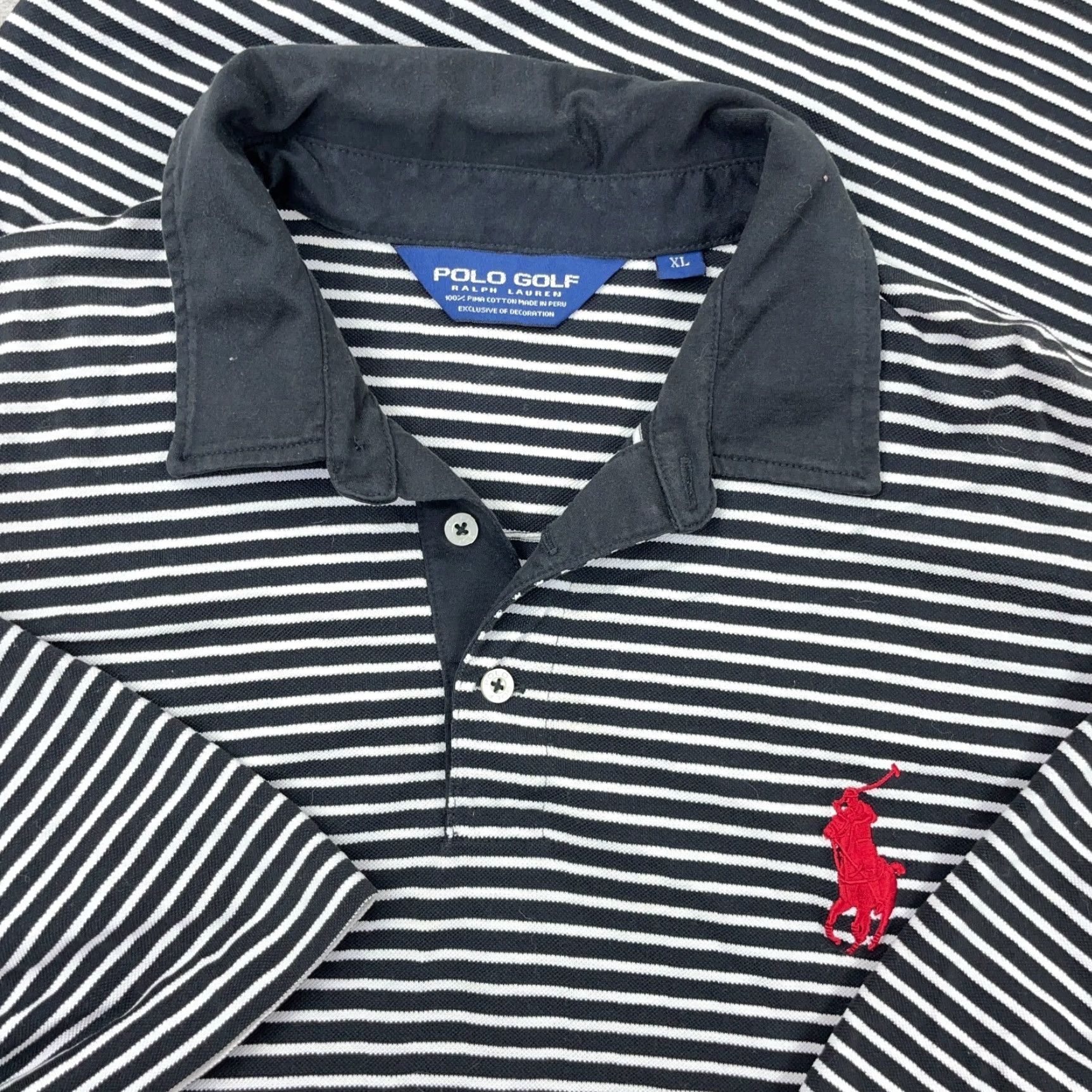 Ralph Lauren Polo Golf Shirt Men XL Black Striped Embroidered Logo Short Sleeve Classic Sports Wide Fit Regular Mens Size US XL / EU 56 / 4 - 2 Thumbnail