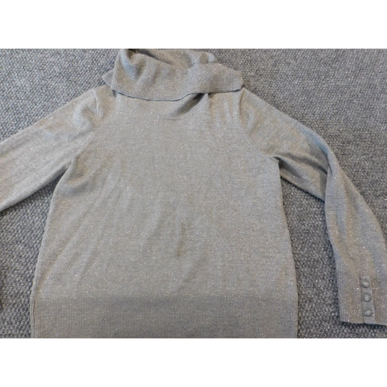Talbots Talbots Womens Sweater L Gray Pullover Turtleneck Wool Polyester Stretch Regular Knit Modern Button Crewneck long sleeve Size L / US 10 / IT 46 - 2 Thumbnail