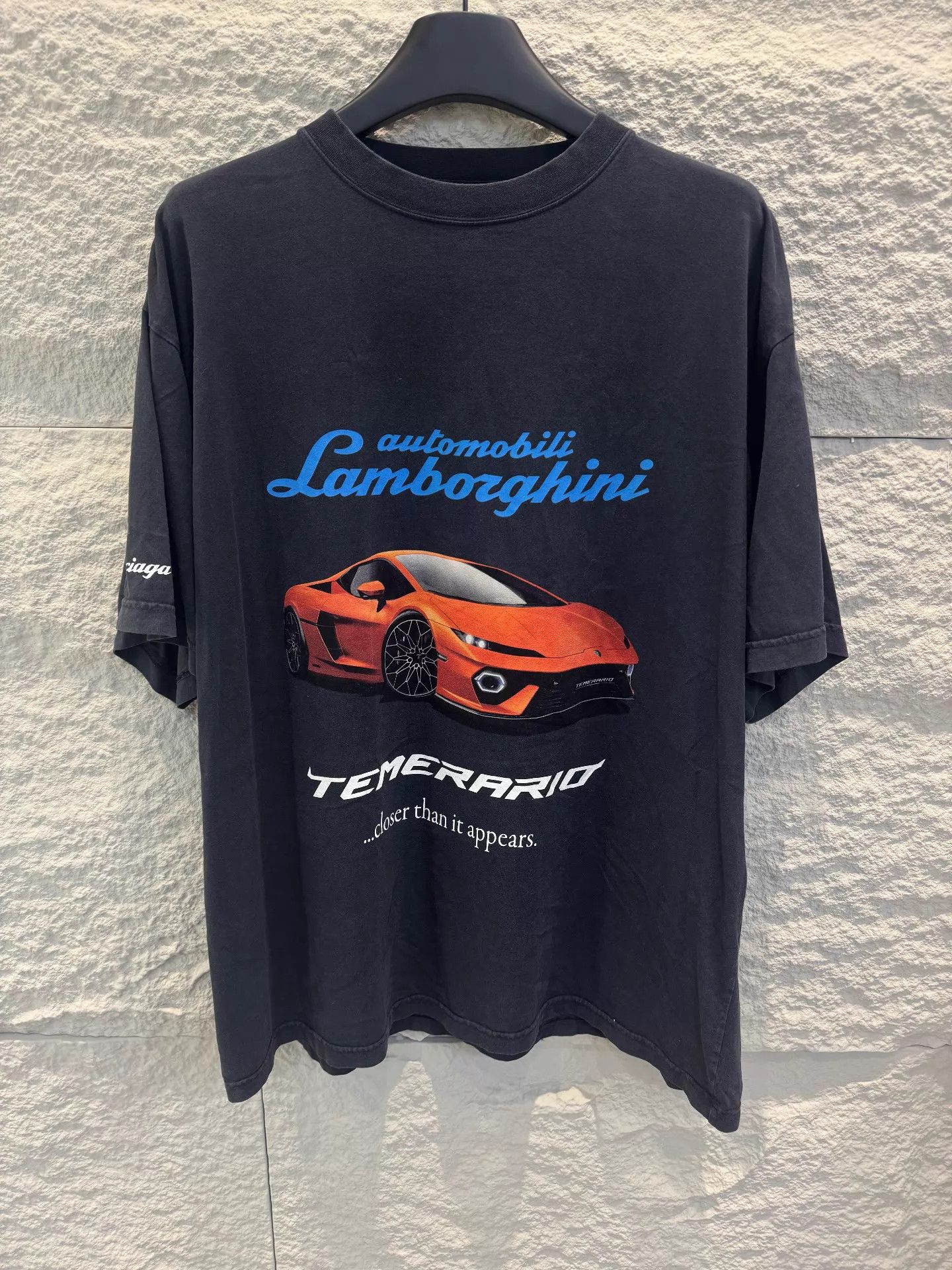 Balenciaga x Lamborghini Black Supercar Wheel Print Tee