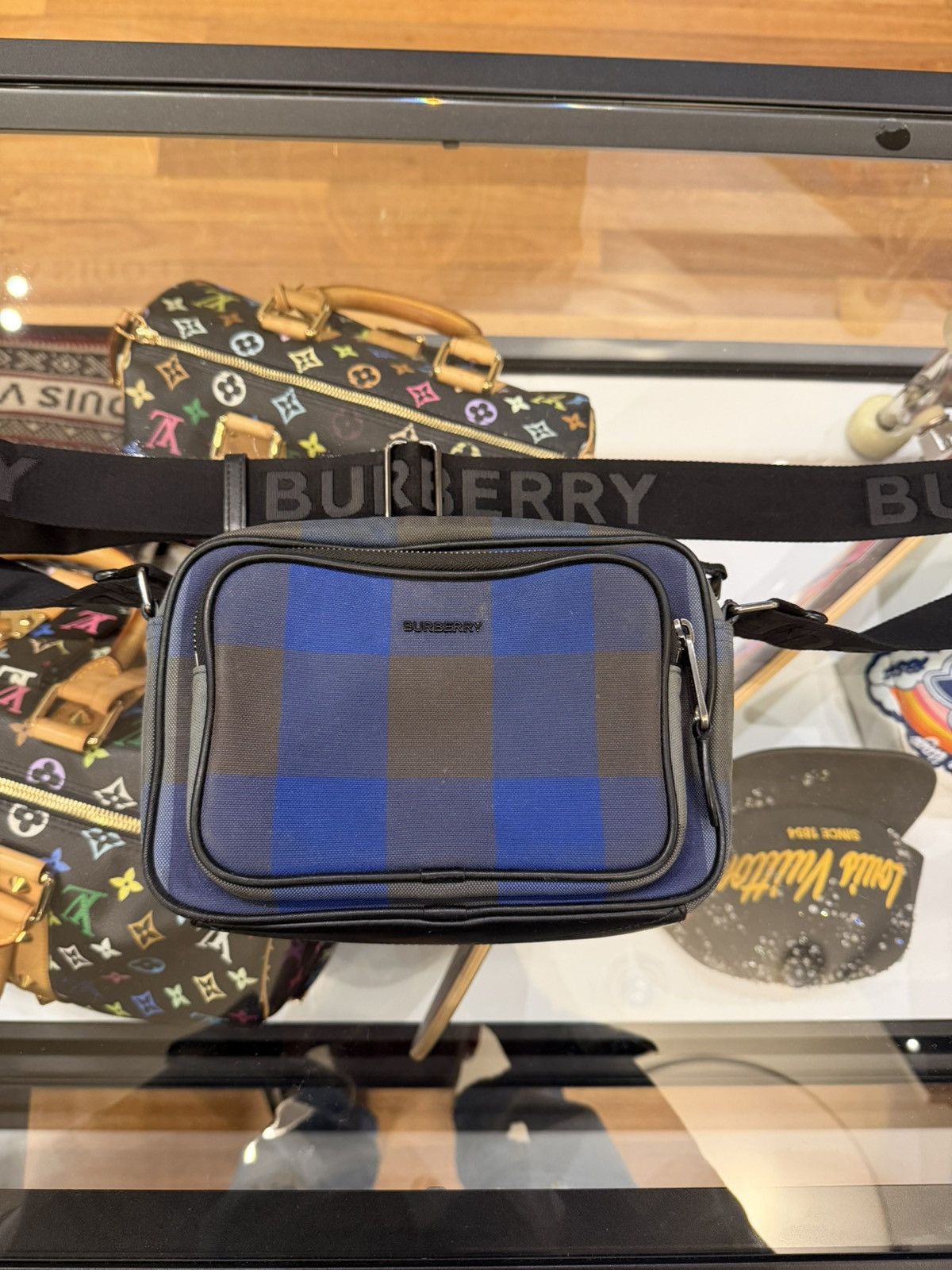 Burberry Burberry Paddy Logo Plaque Checked Messenger Bag - Blue Size ONE SIZE - 1 Thumbnail