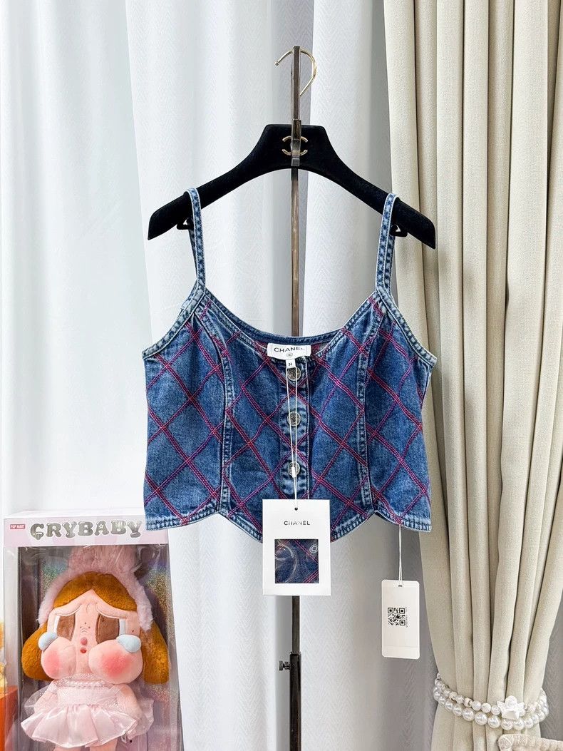Chanel Chanel Blue diamond check denim suspenders Size XS / US 0-2 / IT 36-38 - 1 Thumbnail