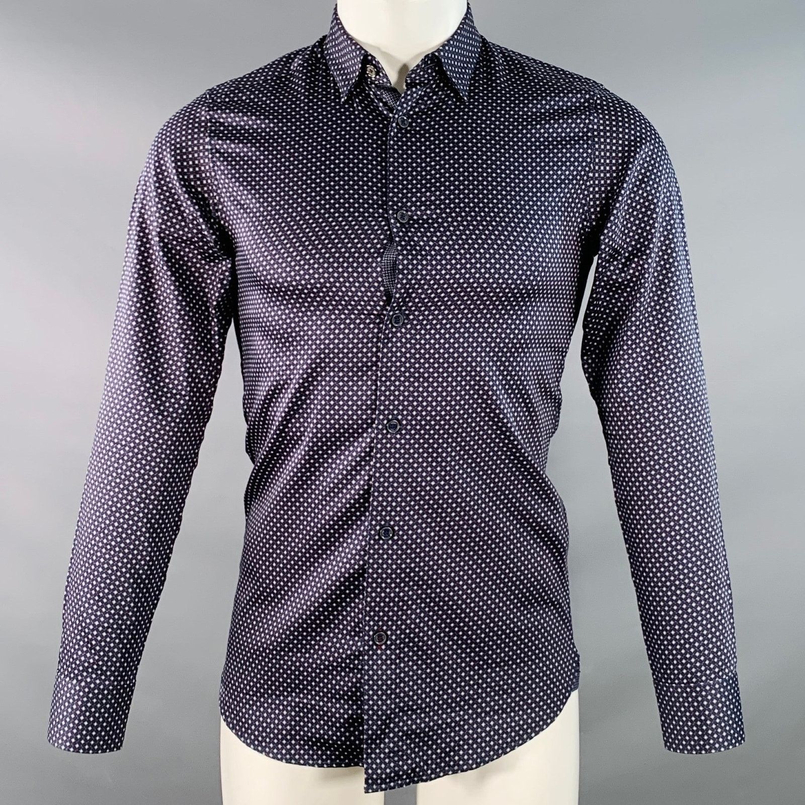 Ted Baker Merci Navy Grey Squares Cotton Spread Collar Long Sleeve Size US XS / EU 42 / 0 - 1 Thumbnail