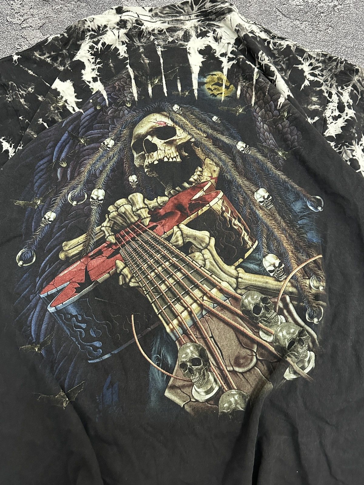 Vintage Vintage 90s Gream Reaper Skeleton Rock T-Shirt Tie-Dye Size US XL / EU 56 / 4 - 5 Thumbnail