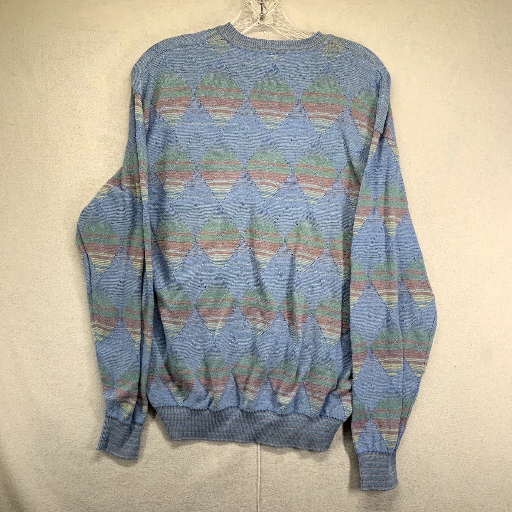 Talbots VINTAGE Talbots Argyle Sweater Men's M Blue 100% Pima Cotton Pullover Long Sleeve 80s 90s Golf Mens Size US M / EU 48-50 / 2 - 2 Thumbnail