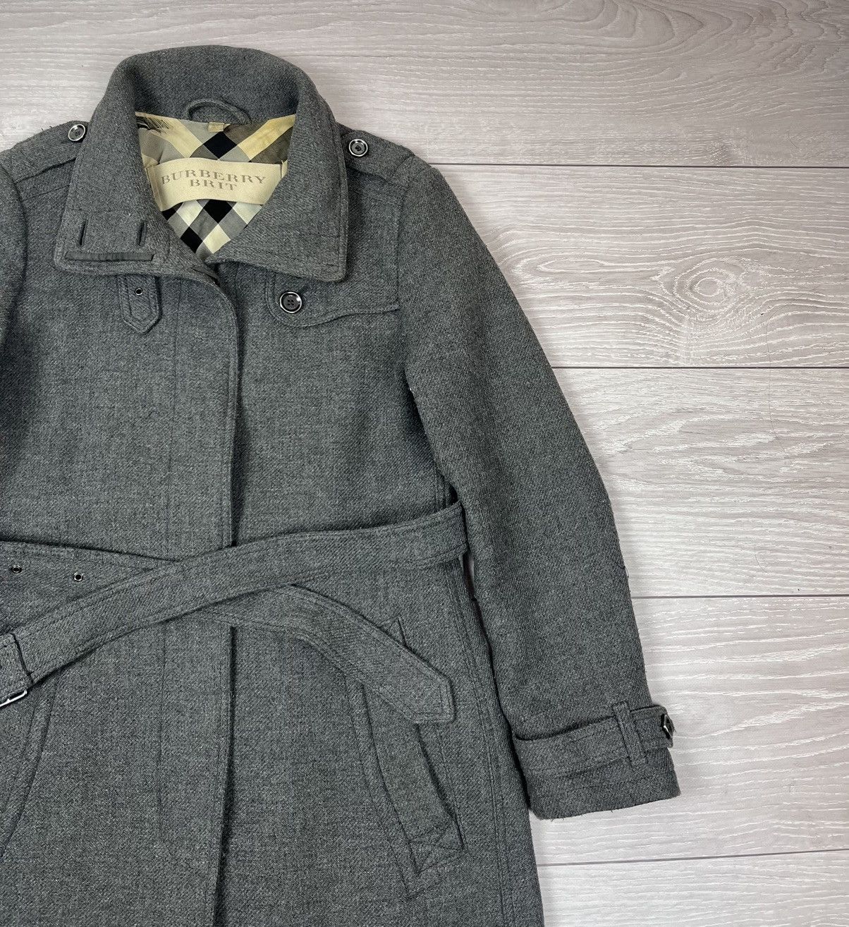 Burberry Burberry Brit Luxury Grey Wool Belted Coat Jacket Size XL / US 12-14 / IT 48-50 - 2 Thumbnail
