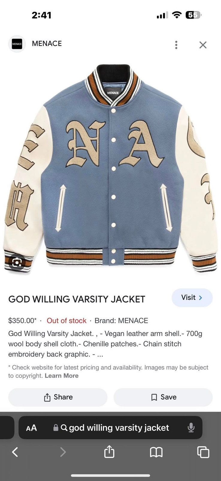 Other God Willing Varsity Jacket Sz S Worn 1x Size US S / EU 44-46 / 1 - 1 Thumbnail