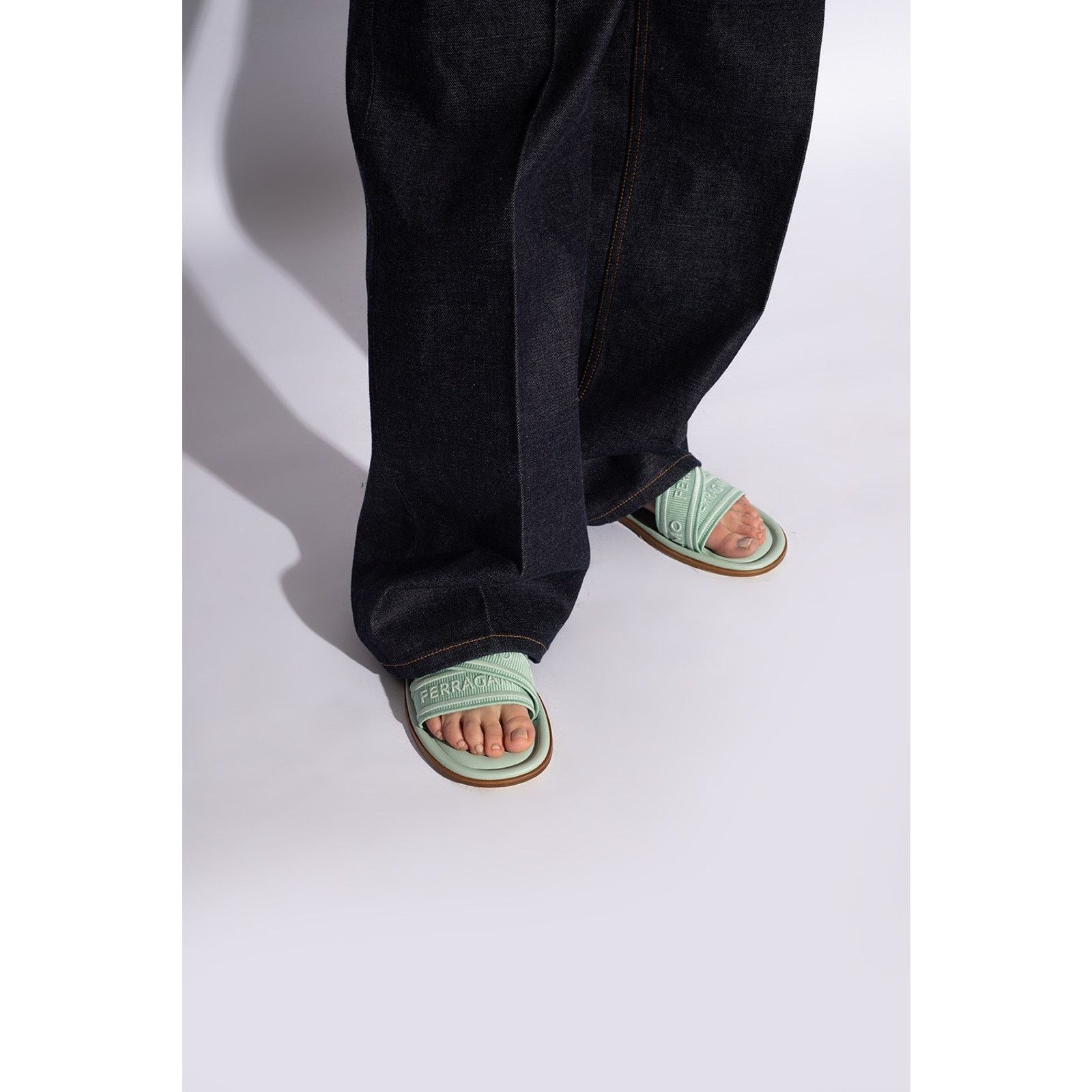Salvatore Ferragamo FERRAGAMO LAURENE LIGHT GREEN LOGO FLATS SANDALS SLIDES 9 C Size US 9 / IT 39 - 2 Thumbnail