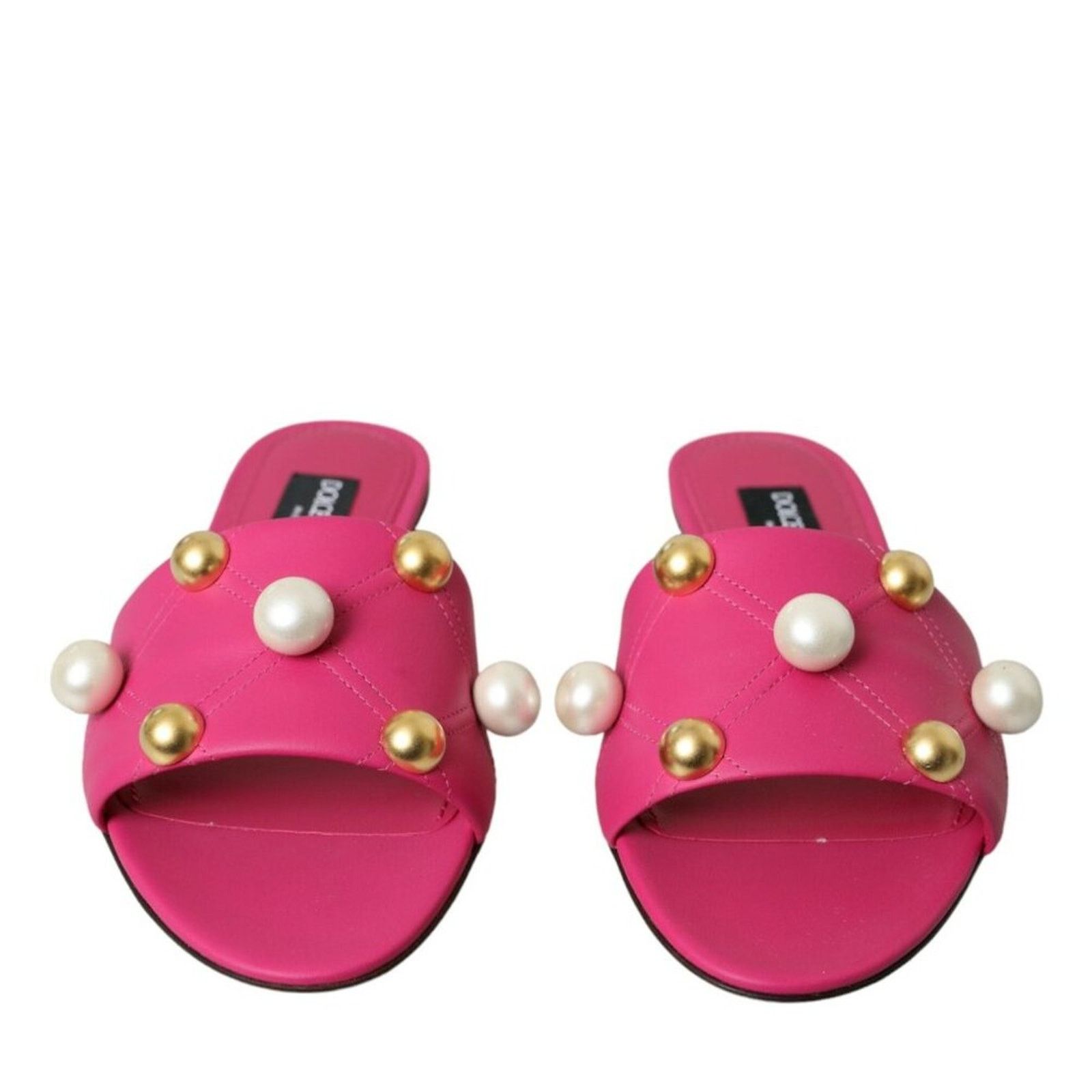 Dolce & Gabbana Dolce & Gabbana Pink Pearl Embellished Leather Flats Sandals Size US 9 / IT 39 - 2 Thumbnail
