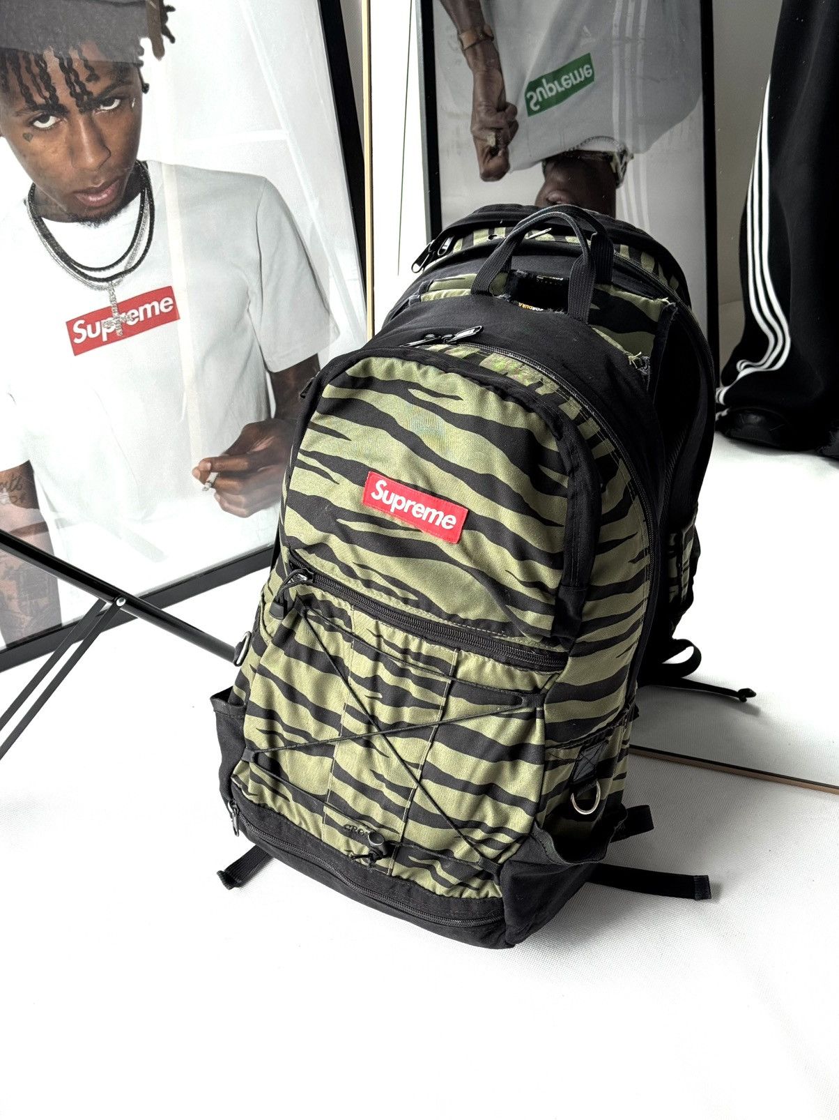 Supreme Vintage Archive Supreme 00s Box Logo Olive Zebra Backpack Size ONE SIZE - 2 Thumbnail