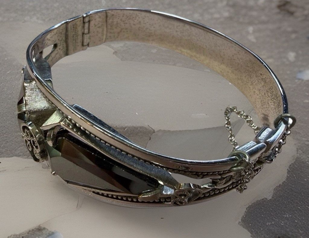 Vintage VTG 50s Whiting & Davis Silver Tone Hematite Bangle Bracelet Size ONE SIZE - 8 Thumbnail