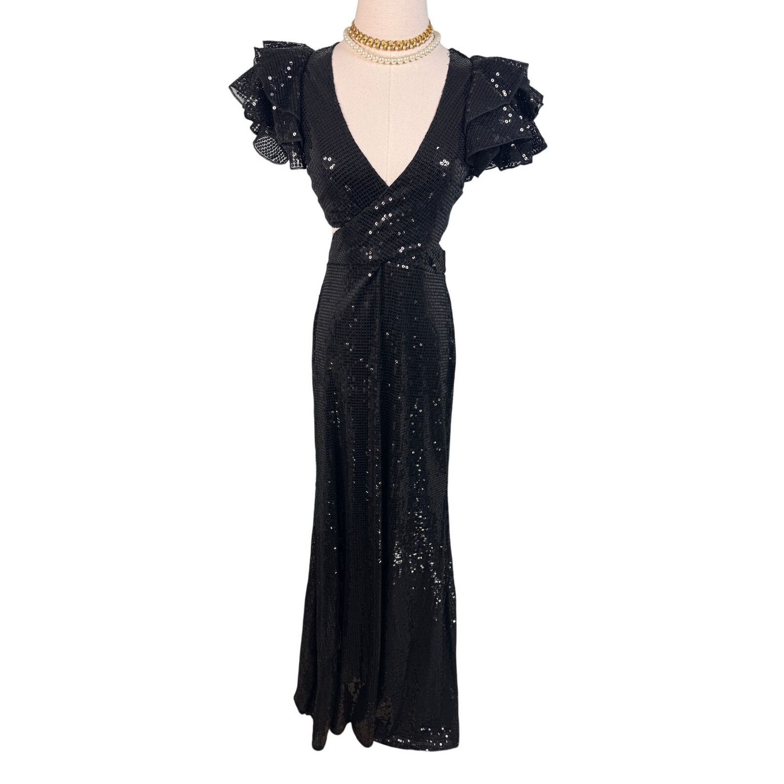 Mac Duggal Mac Duggal Sequined Ruffled Lace Up Gown Dress black size 0 Size XS / US 0-2 / IT 36-38 - 5 Thumbnail