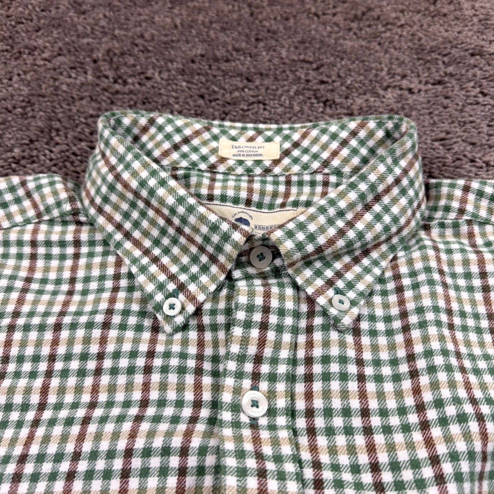 Vintage Onward Reserve Shirt Mens L Green Plaid Cotton Flannel Long Sleeve Tailored Fit Size US L / EU 52-54 / 3 - 6 Thumbnail