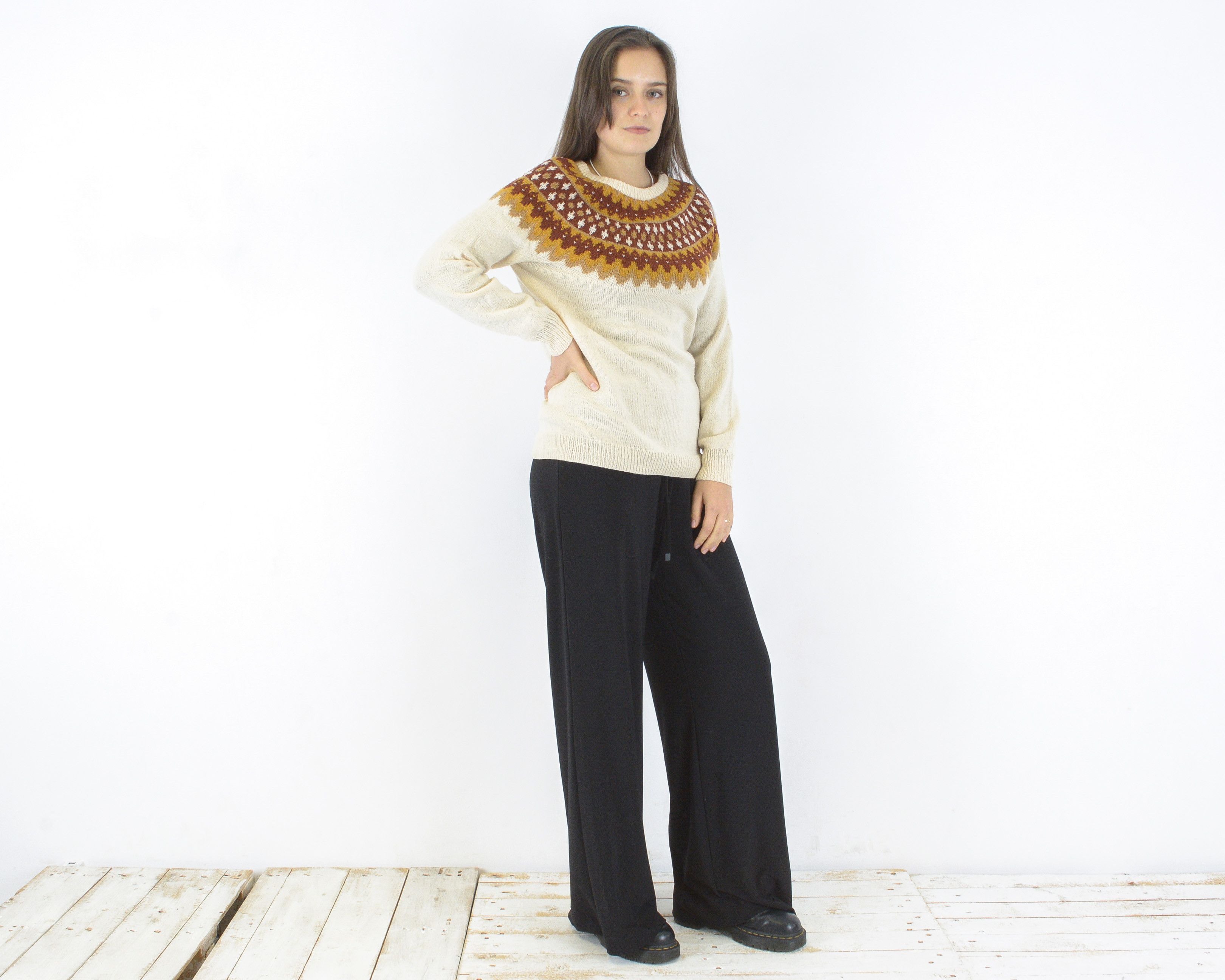 Vintage M Icelandic Sweater Fair Isle Pullover Jumper winter xmas Size M / US 6-8 / IT 42-44 - 4 Thumbnail