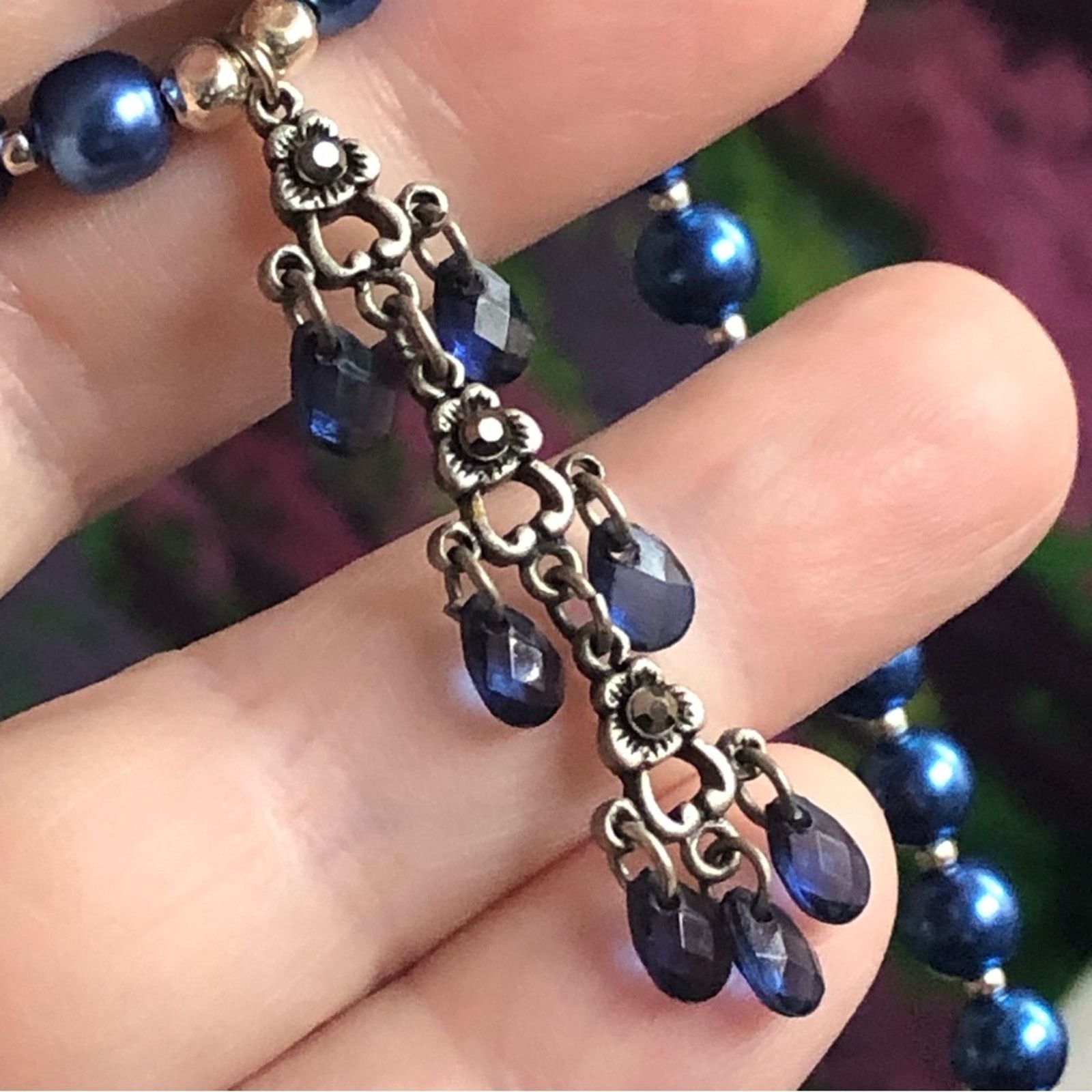 Handmade Handcrafted repurpose blue crystal chandelier Pearl necklace Size ONE SIZE - 8 Thumbnail