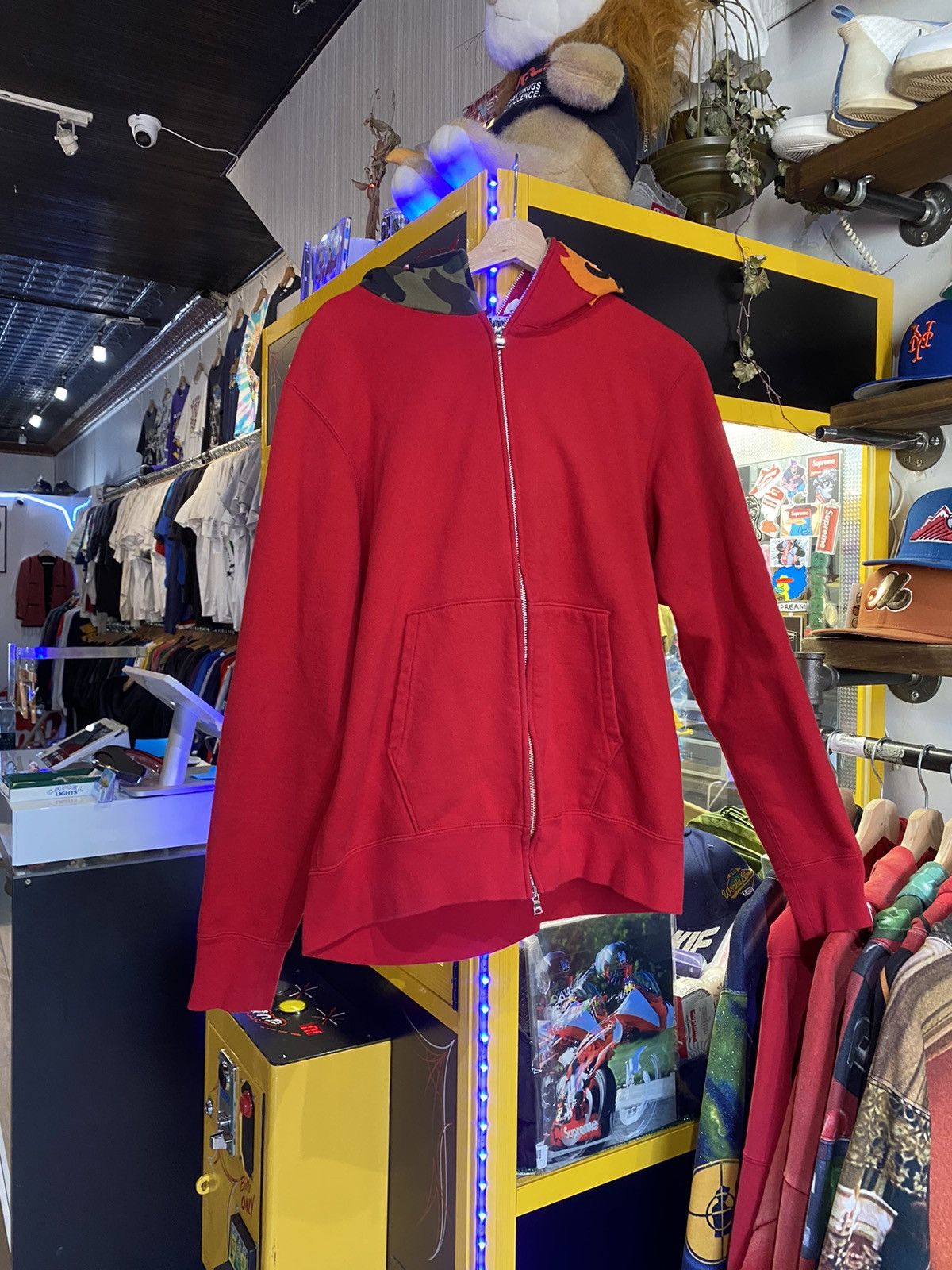 image of Bape Bathing Ape Milo Shark Hoodie in Red, Men's (Size Medium)