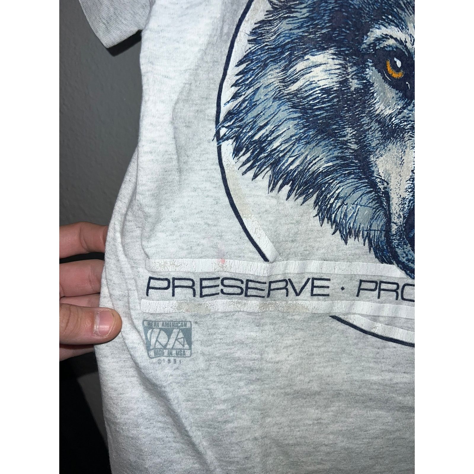 Fruit Of The Loom Vintage Wolf Shirt Washington Preserve 1991 Gray Tee 90s S Size US S / EU 44-46 / 1 - 4 Thumbnail