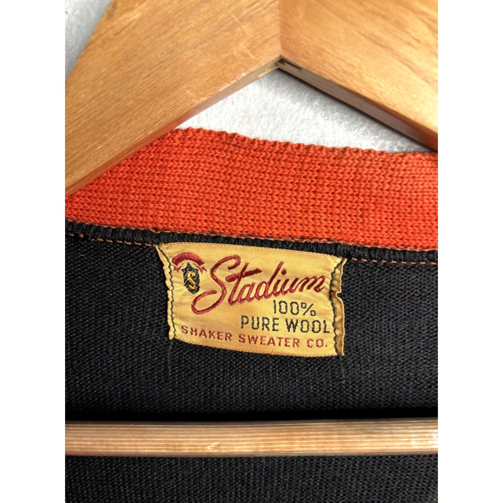 Vintage VINTAGE Stadium Mens Cardigan Sweater 3XS Black Wool Letterman Varsity E Pocket Striped Knit Wool V-Neck buttons Size US XXS / EU 40 - 3 Thumbnail