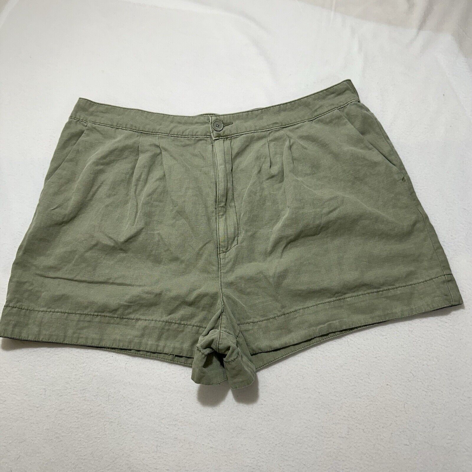Joie Joie XXL Green Cotton Linen 3.5" Inseam High Rise Shorts Size 42" / US 20 - 1 Thumbnail