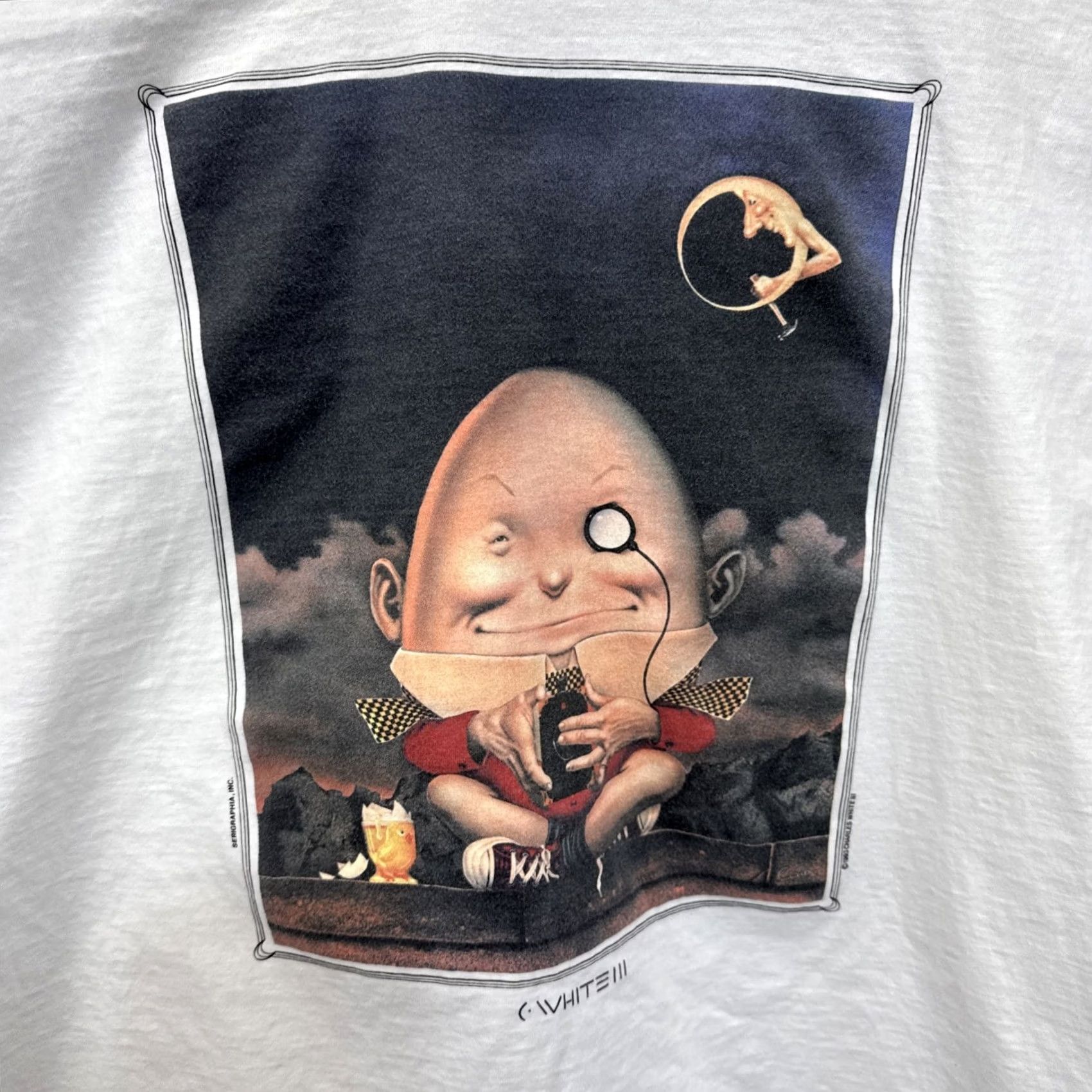 Vintage VINTAGE Serigraphia Inc T-Shirt Art Humpty Dumpty White XL Crew Neck Short Sleeve 90s Grunge Hip Hop Hipster Art Cartoon Classic Unisex Adults Size US XL / EU 56 / 4 - 2 Thumbnail