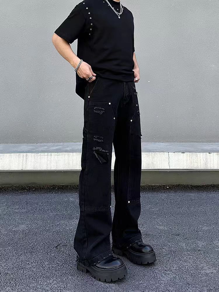 Japanese Brand × Jean Vintage Double Knee Ripped Micro Flare Lumberjack Jeans Size US 34 / EU 50 - 2 Thumbnail