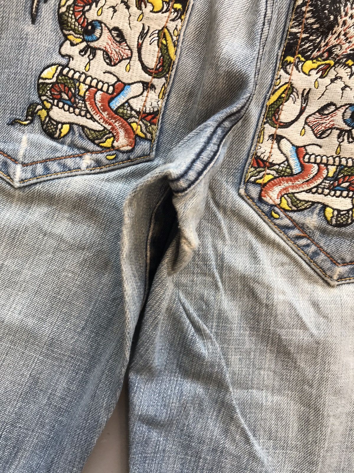 Ed Hardy × Vintage Vintage Edhardy distressed crazy embroidered denim Size US 32 / EU 48 - 13 Thumbnail