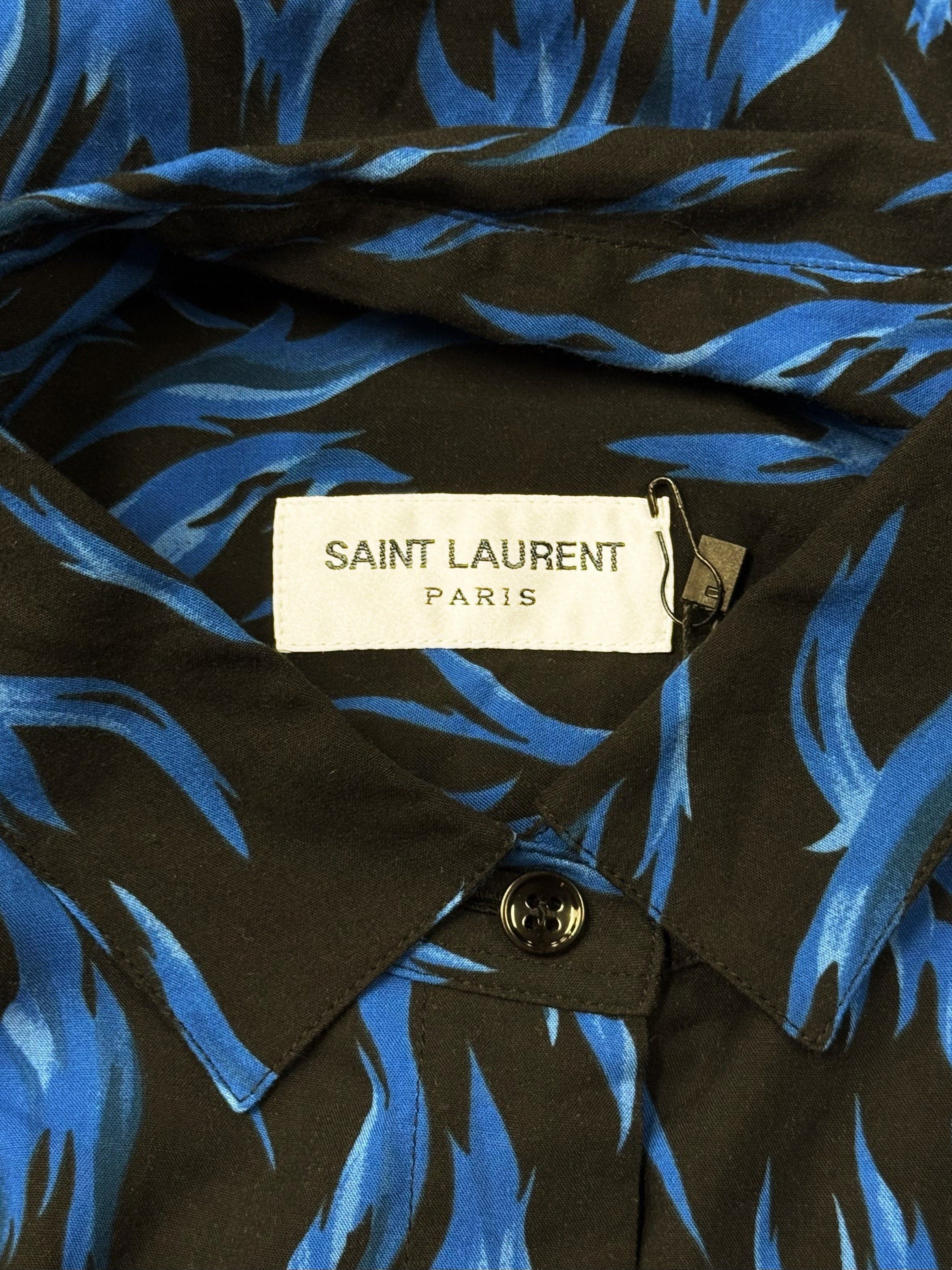 Saint Laurent Paris SS2017 Saint Laurent ‘Blue Flame’ Silk Button Down Shirt Size US M / EU 48-50 / 2 - 3 Thumbnail