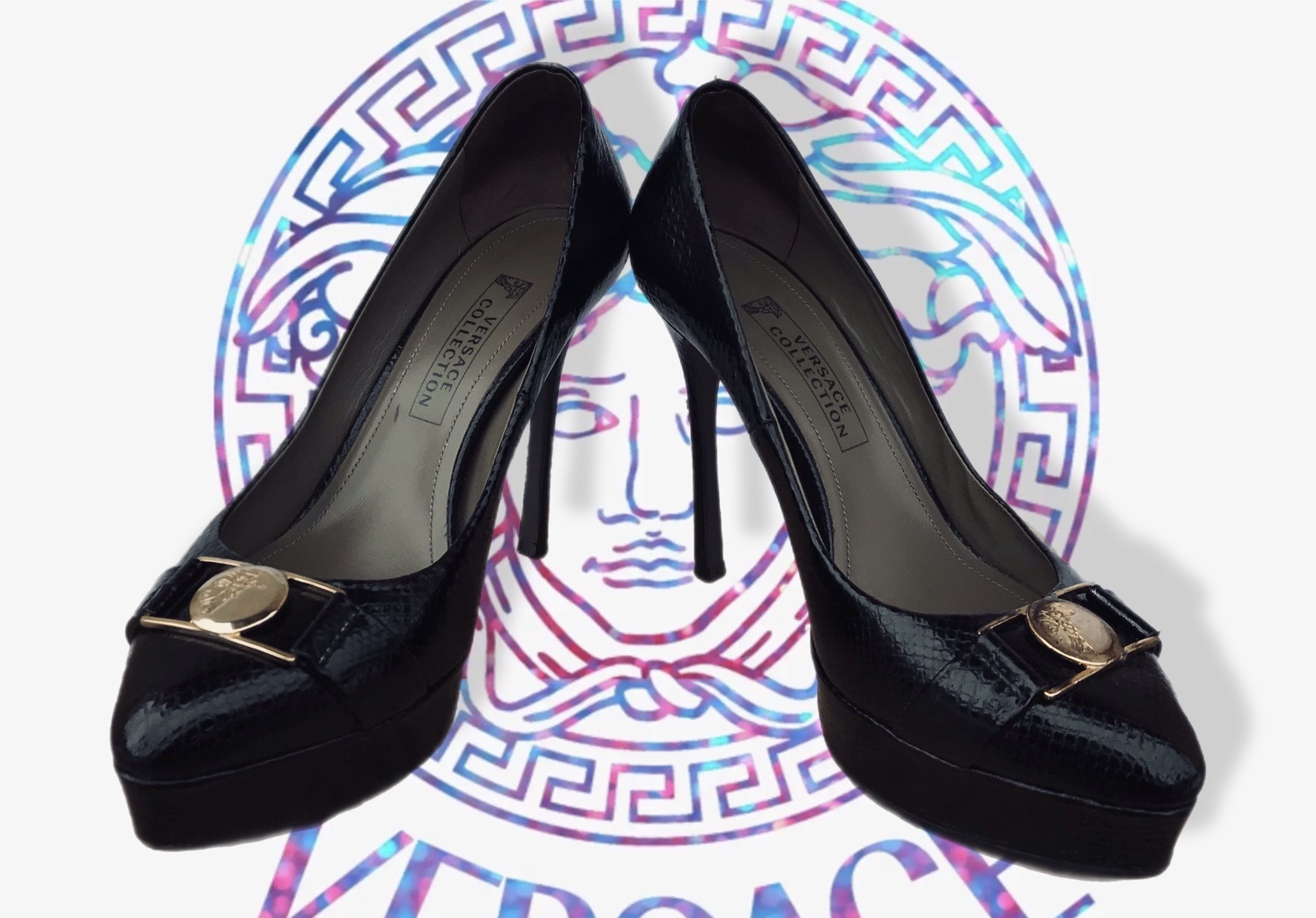 Versace Versace Collection Medusa Heels Pumps 120 mm Leather Black Size US 6 / IT 36 - 5 Thumbnail