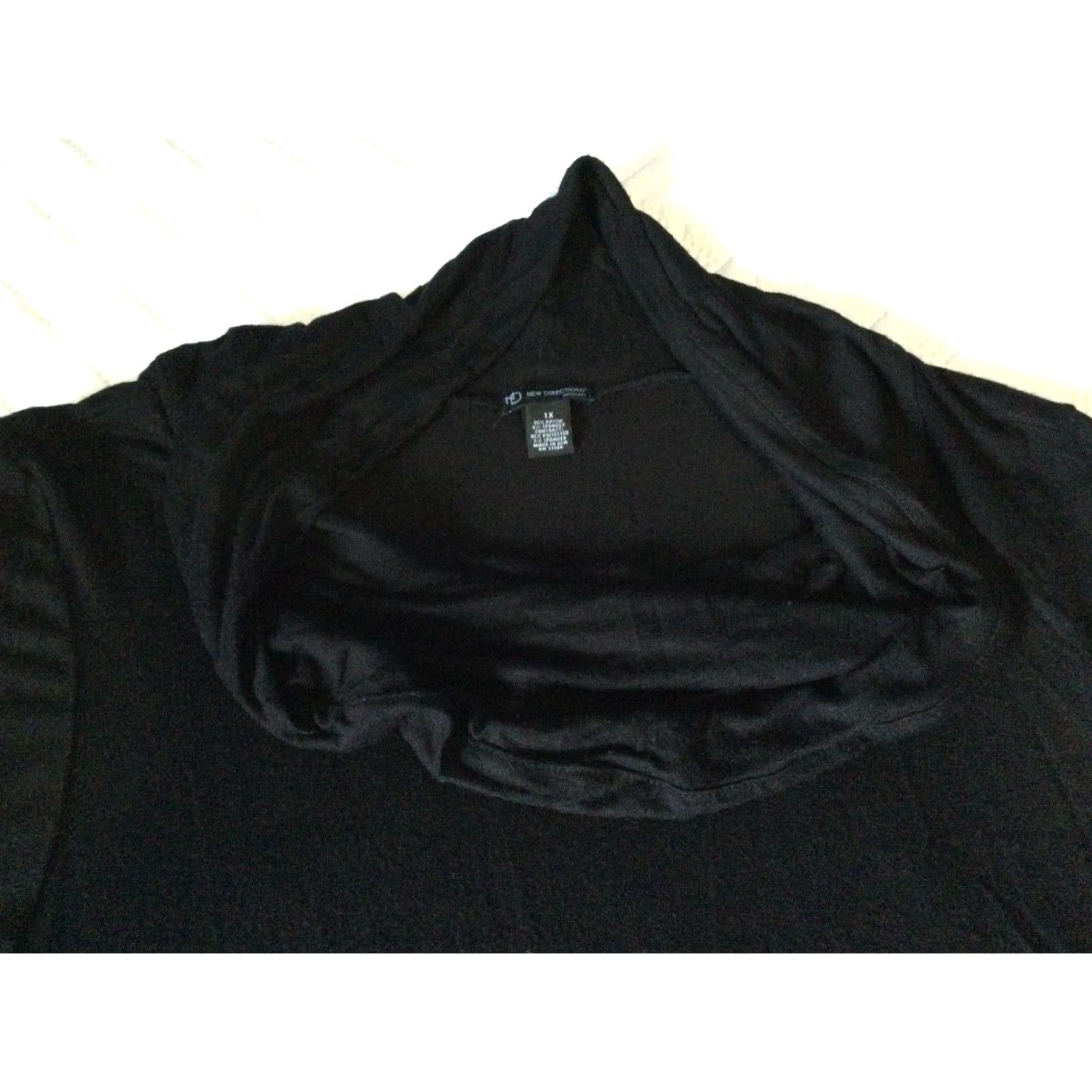 Vintage VINTAGE? No. New Directions Women Blouse Shirt 1X Black 3/4 Sleeve Asymmetrical Hem Tunic All Seasons Adult Women Size XL / US 12-14 / IT 48-50 - 2 Thumbnail