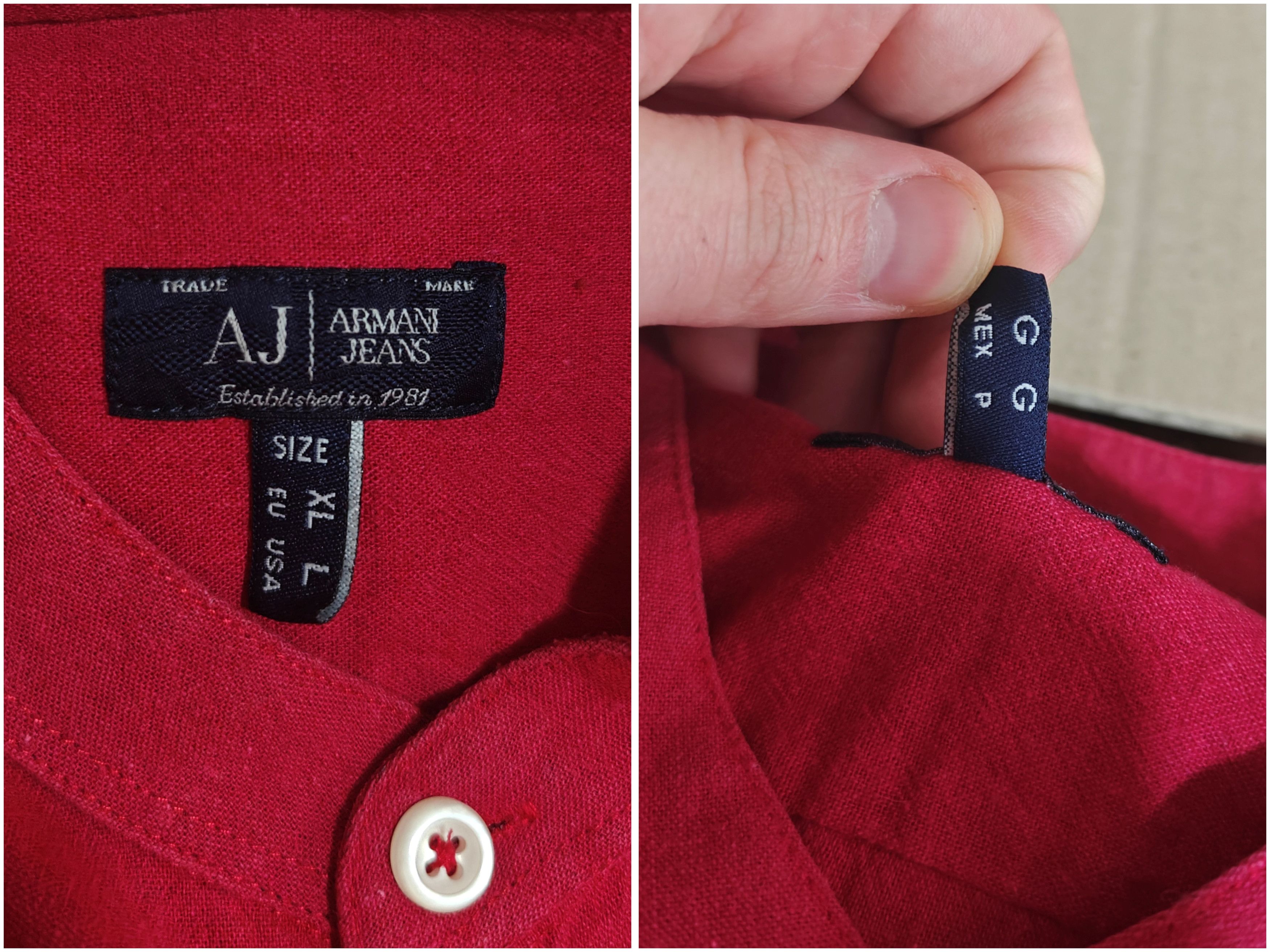Armani Armani Jeans Shirt VTG Linen/Cotton Red 1/4 size L Size US L / EU 52-54 / 3 - 9 Thumbnail