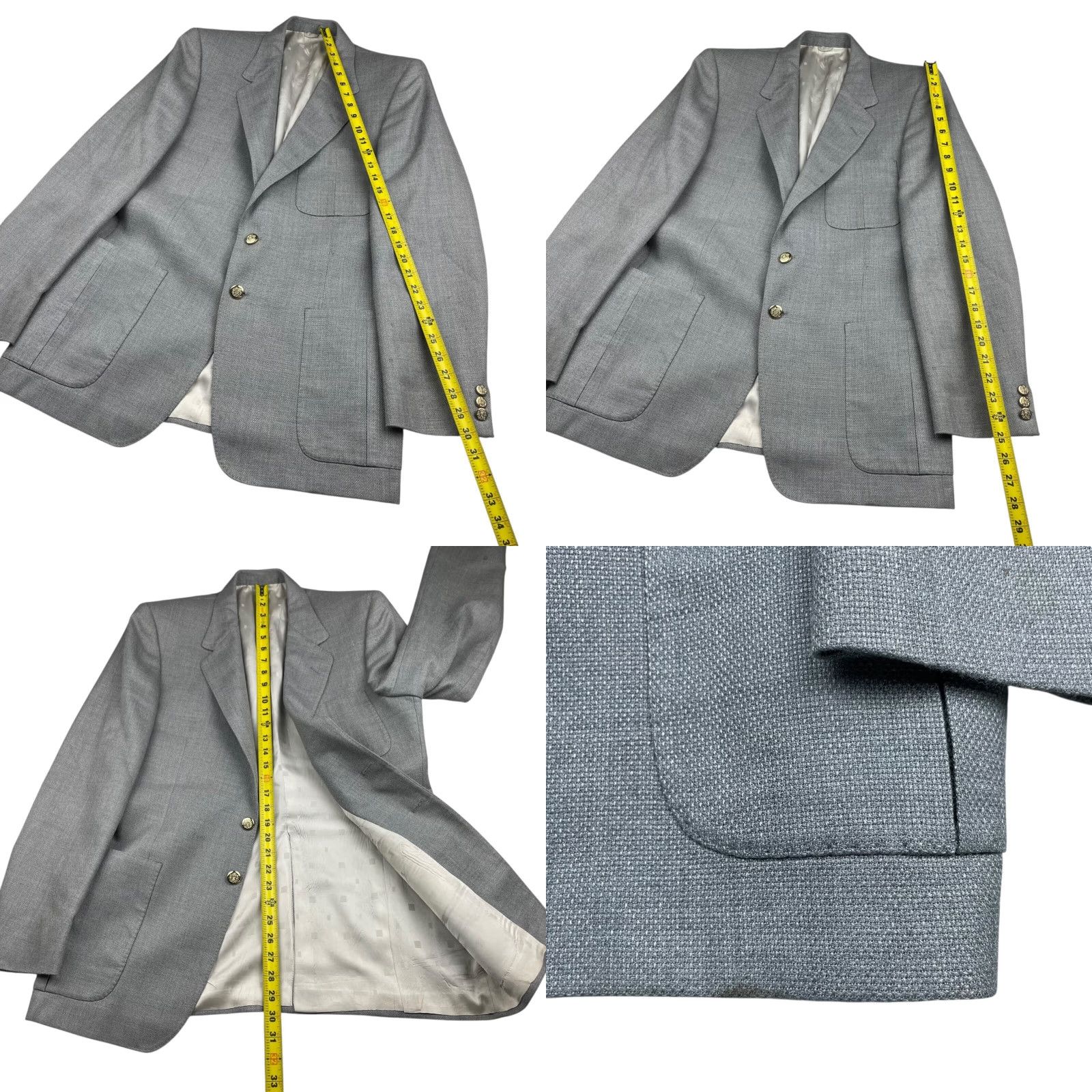 Vintage VTG Irving Berlin Men’s Blazer 38R Wool 2-Button Gray Gold Buttons Jacket Coat Single-Breasted Notch Mens Size 38R - 8 Thumbnail