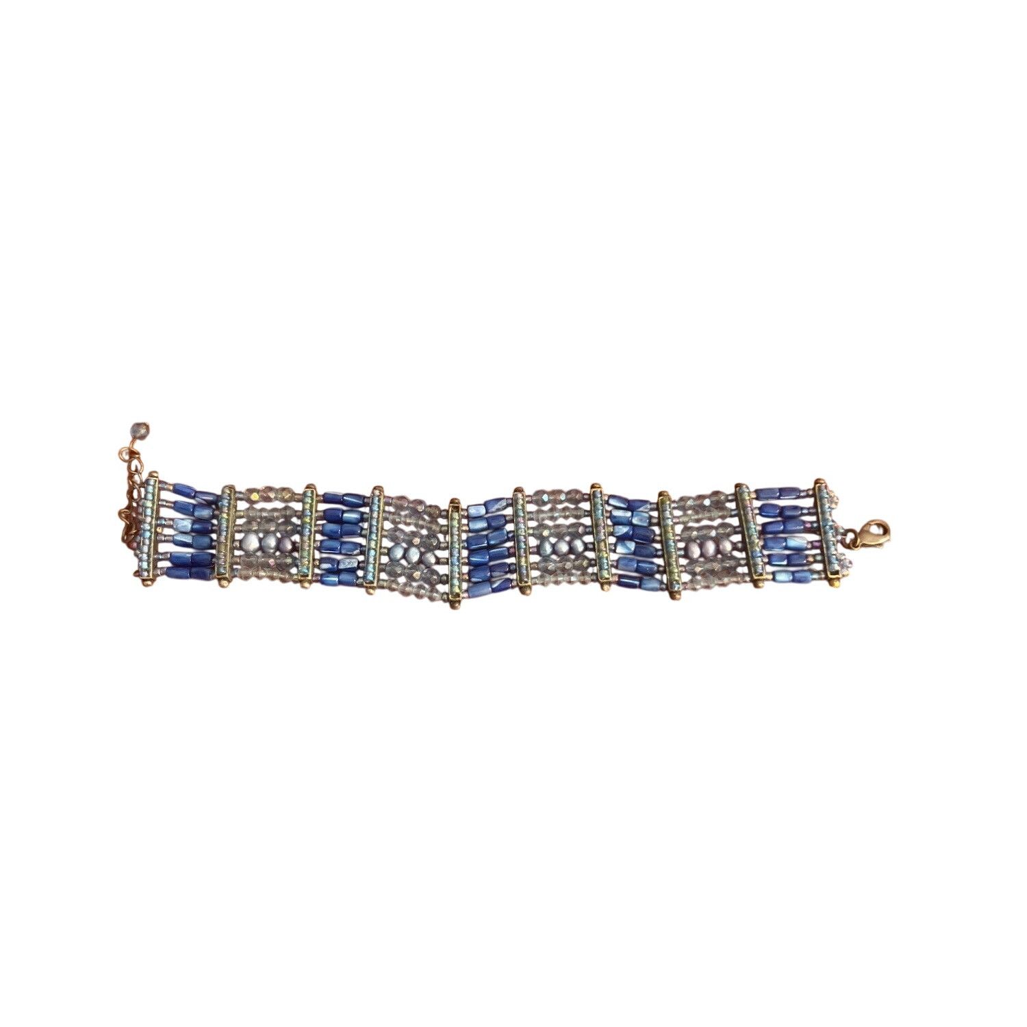 Vintage Vtg Sterling Silver Bracelet Glass Shell Beads Pearls Egypti Size ONE SIZE - 1 Thumbnail
