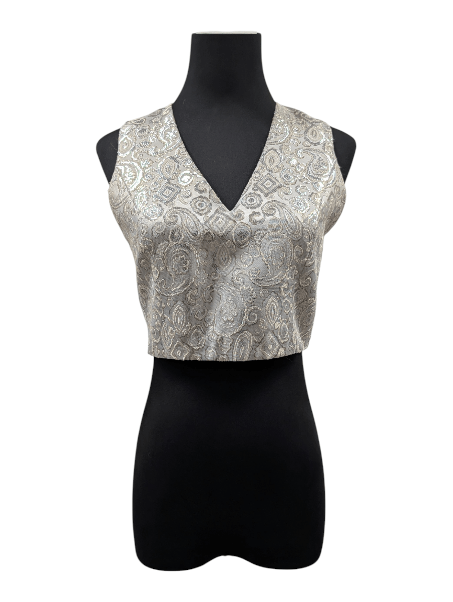 Alice + Olivia Alice And Olivia Silver Embroidered Cropped Top Size XS / US 0-2 / IT 36-38 - 1 Thumbnail