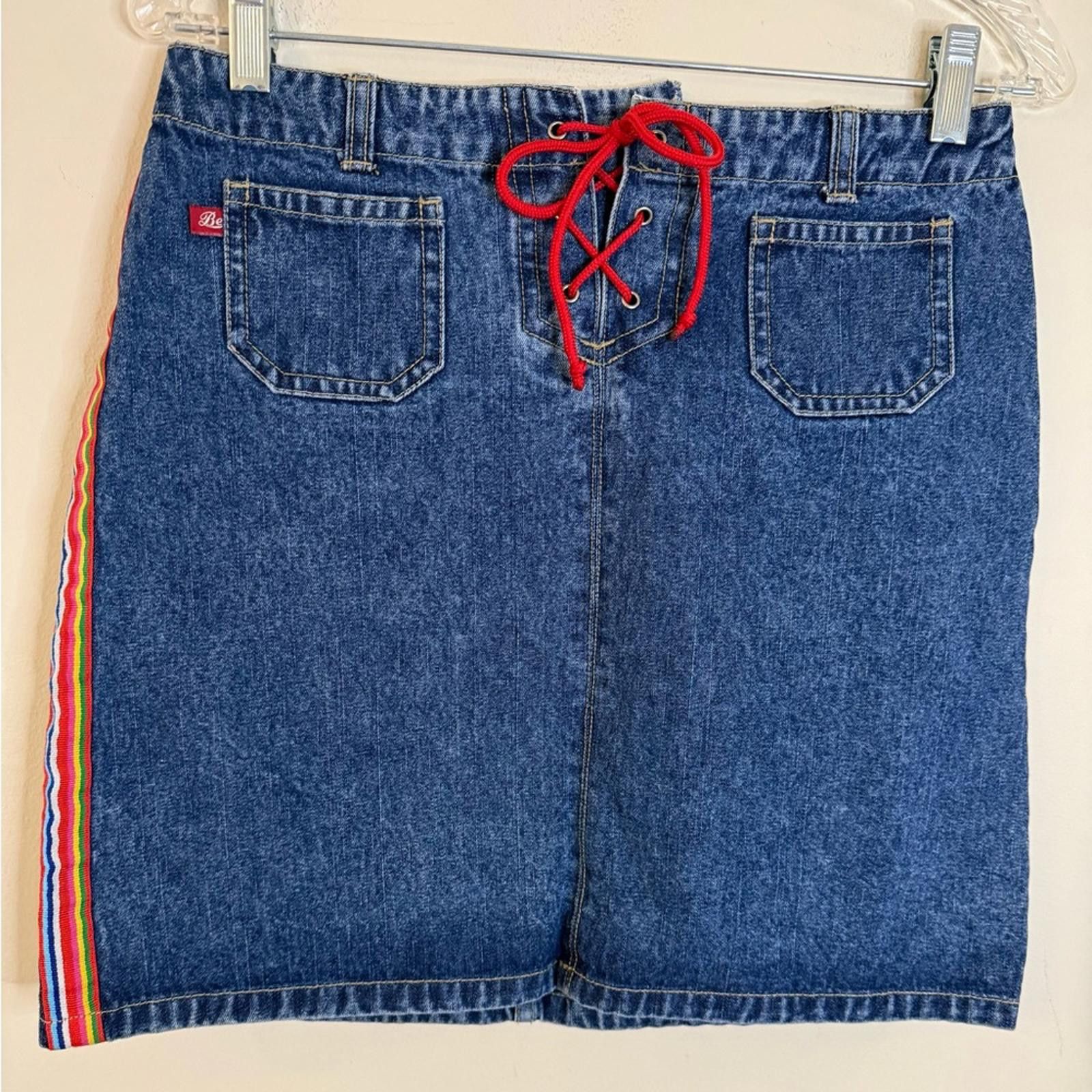Other BeBop retro rainbow strip denim jeans mini skirt plus SZ 14 | Grailed