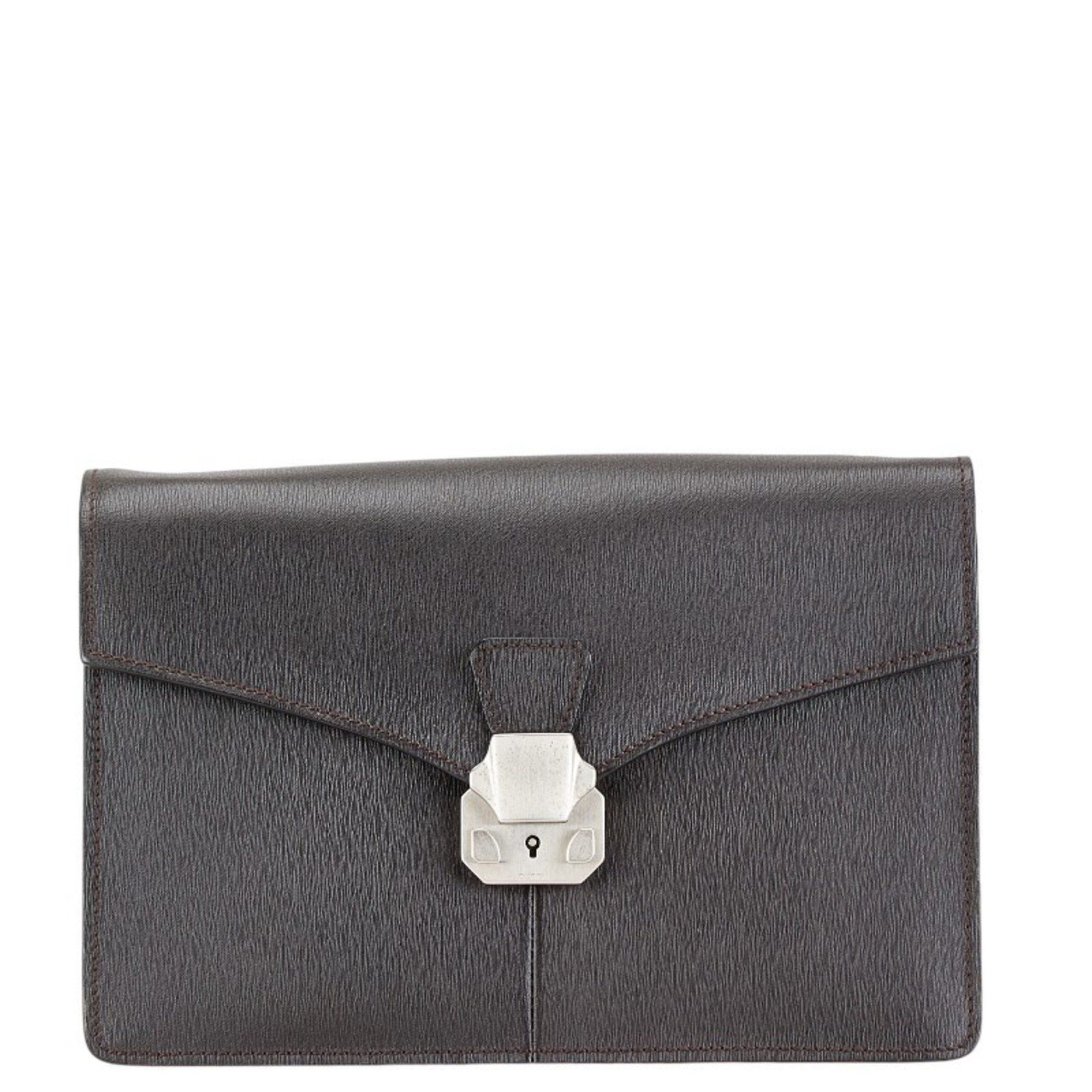 Dunhill clutch bag second black brown leather women's