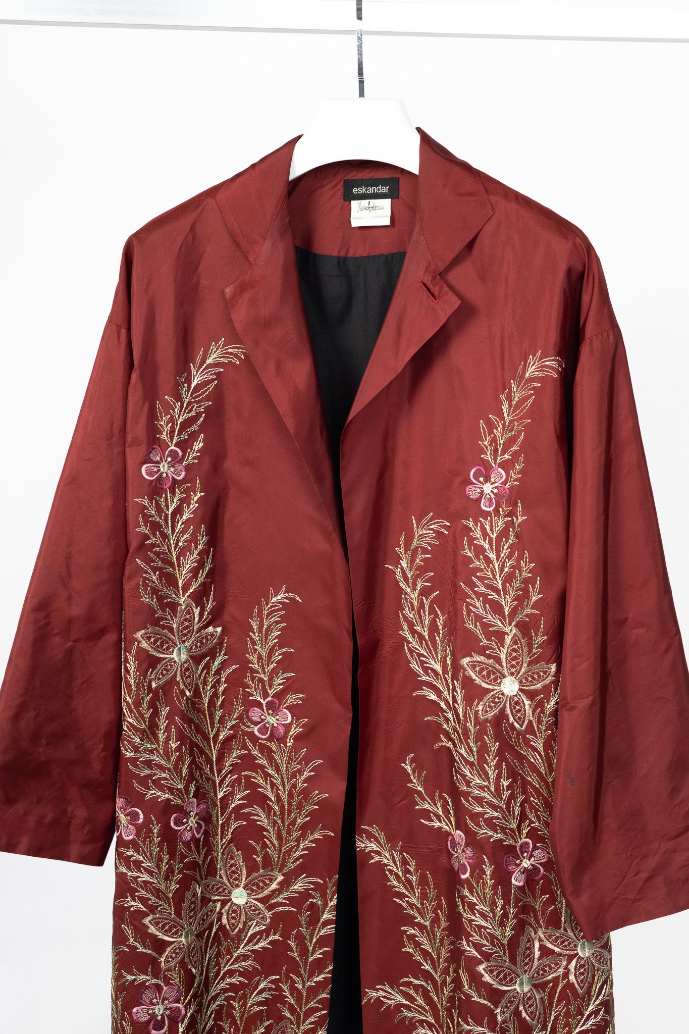 eskandar eskandar Red Silk Taffeta Floral-Embroidered Topper Coat Size XL / US 12-14 / IT 48-50 - 3 Thumbnail