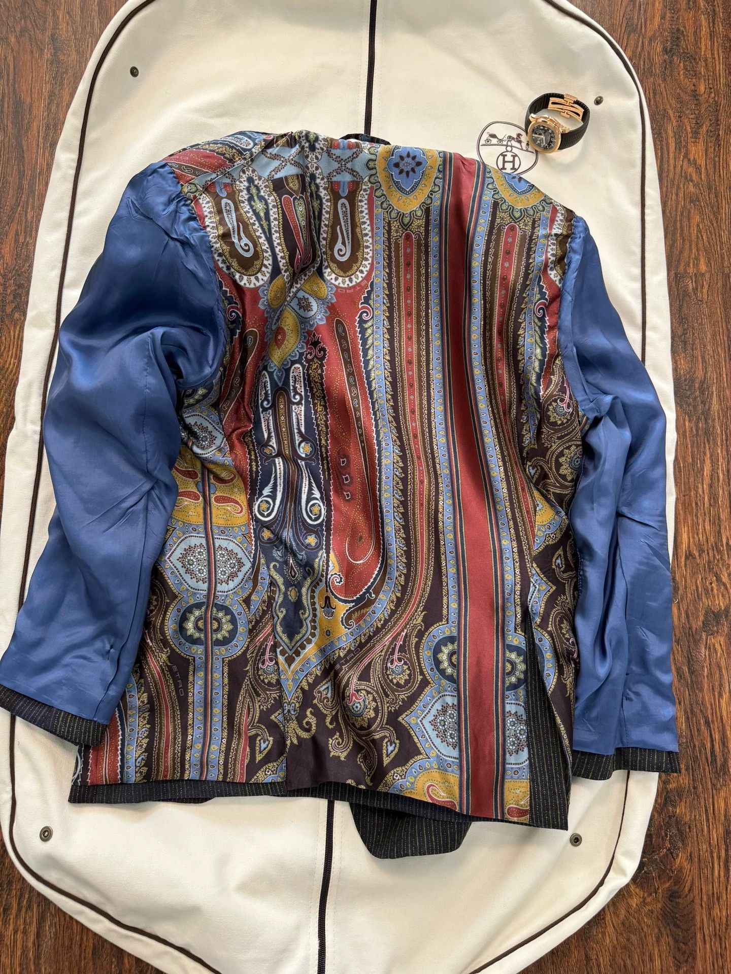 Etro Etro Intarsia Stripe Wool Suit 46 w/ Cascading Flower Lining Size 46R - 7 Thumbnail