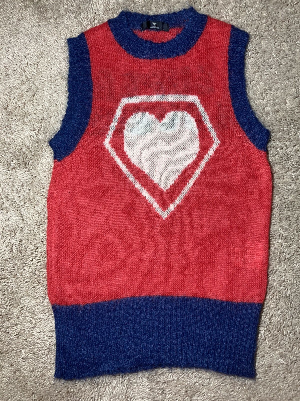 90s Super Lovers Heart Wool Knit Top Vest Love Urahara 2000s