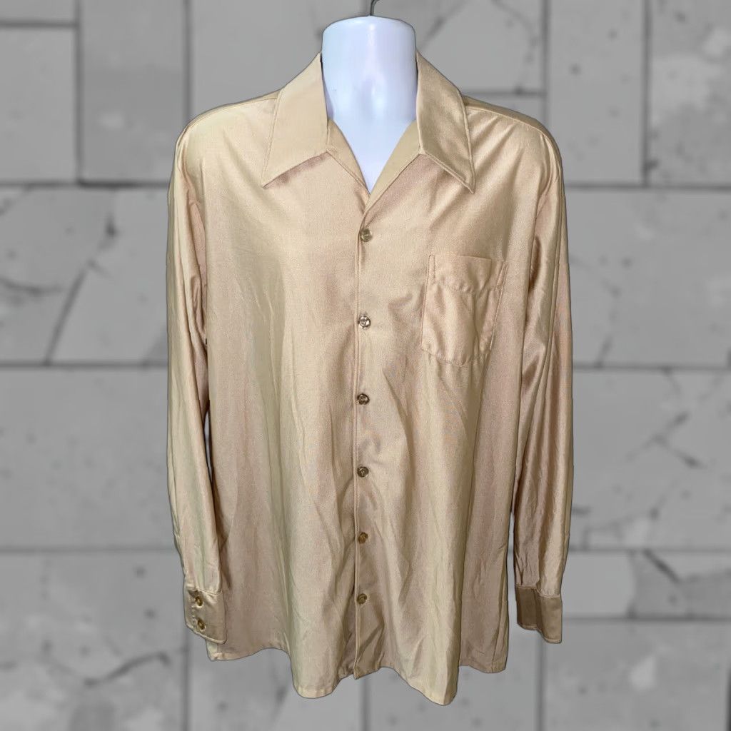Vintage VINTAGE Unbranded Shirt Men XLT Tall Beige Nylon Button-Up Long Sleeve Casual 1980s 1990s Mens Big & Tall Size US XL / EU 56 / 4 - 1 Thumbnail