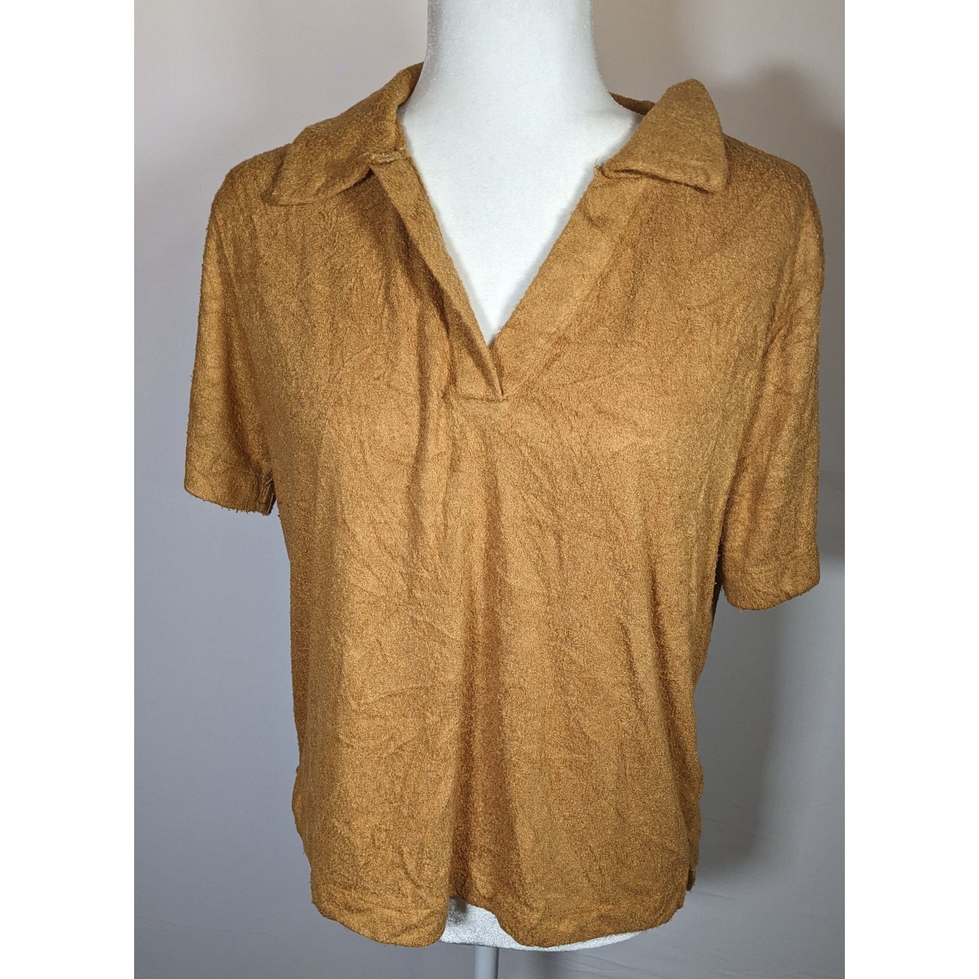 Other Double Zero Plush Brown Collared V-Neck Shirt Size L / US 10 / IT 46 - 4 Thumbnail