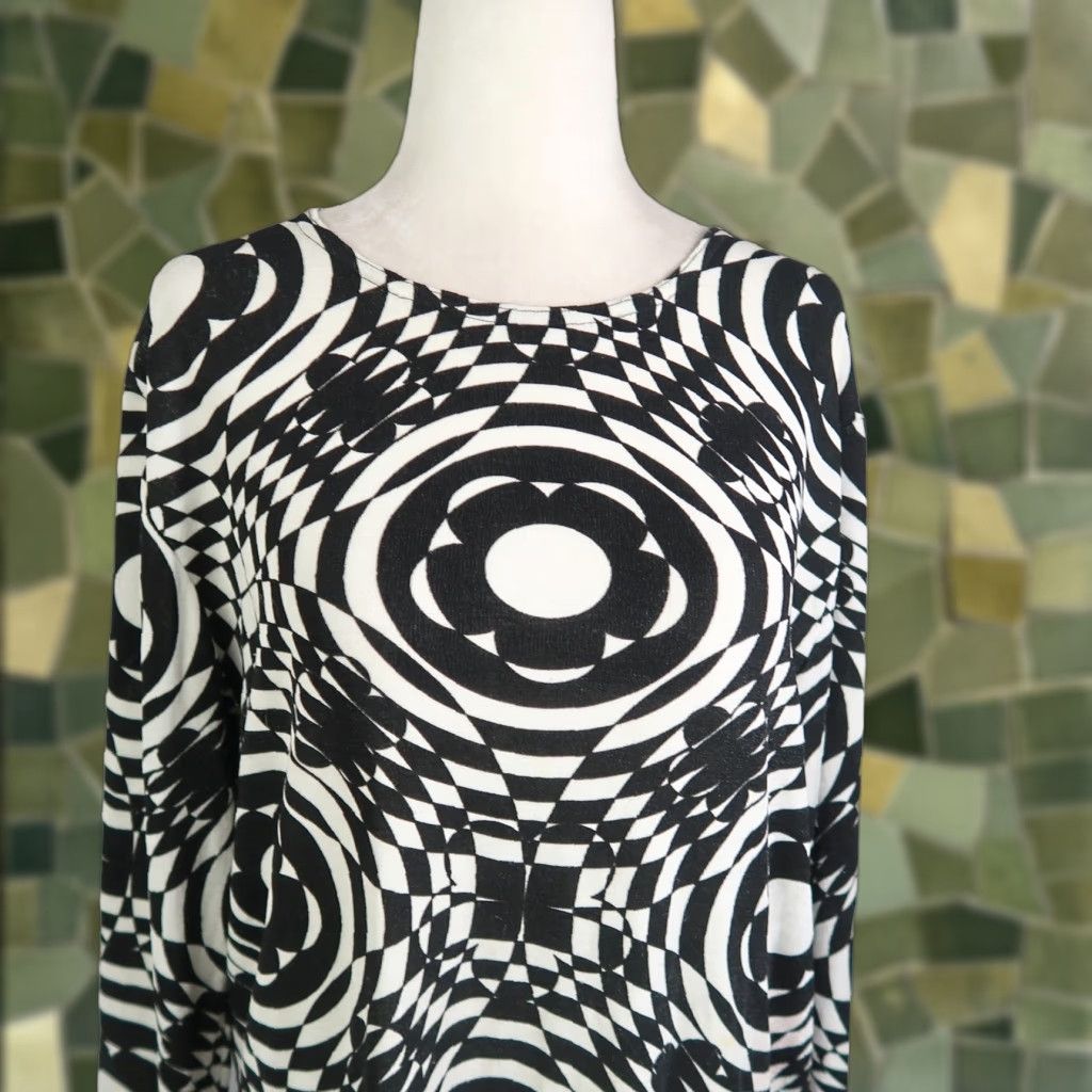 Vintage VINTAGE 90s JRB Black and White Kaleidoscope Mod Long Sleeve Top L Shirt Womens Check Pattern Size L / US 10 / IT 46 - 1 Thumbnail