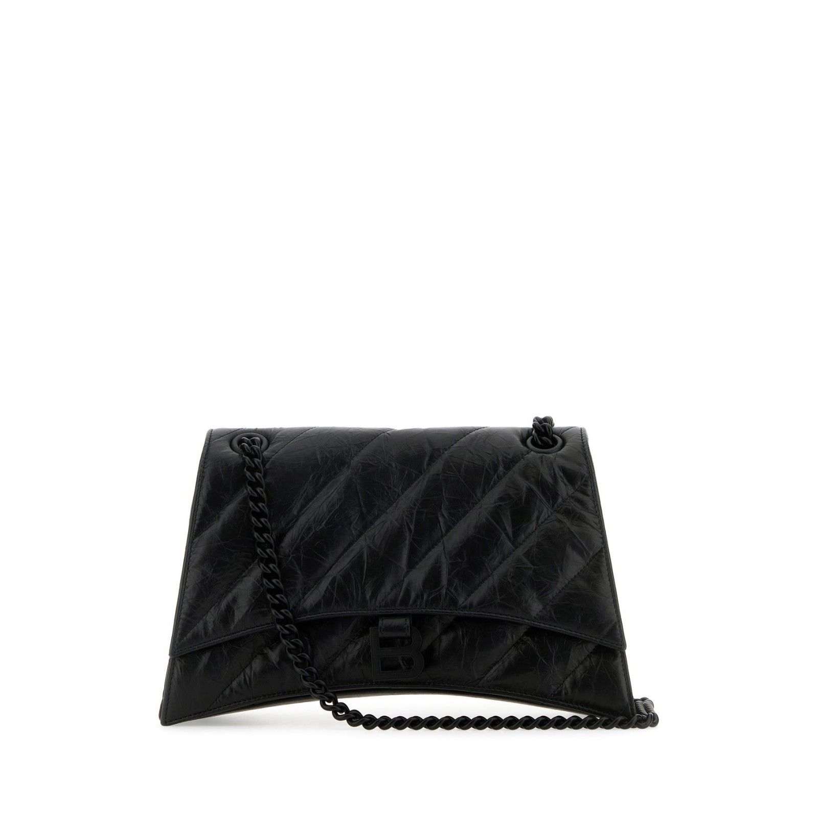BALENCIAGA Crush Medium All Black Quilted Leather Shoulder B