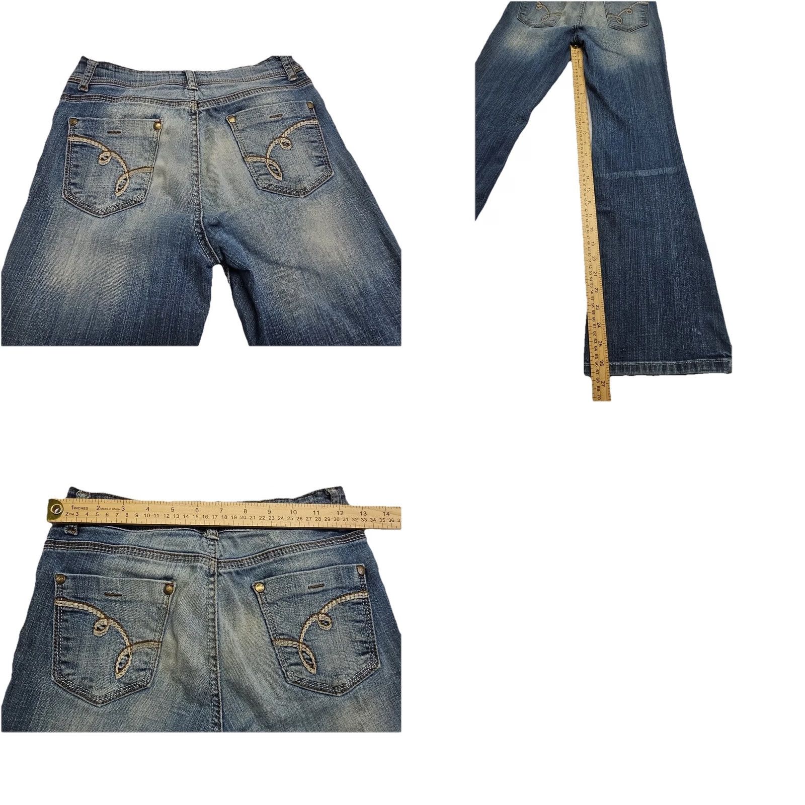 Vintage VINTAGE LEI Jeans Womens 5 Blue Sophia Flare Juniors Short Low Rise Stretch Y2K Bell Bottom Size 27" / US 4 / IT 40 - 8 Thumbnail