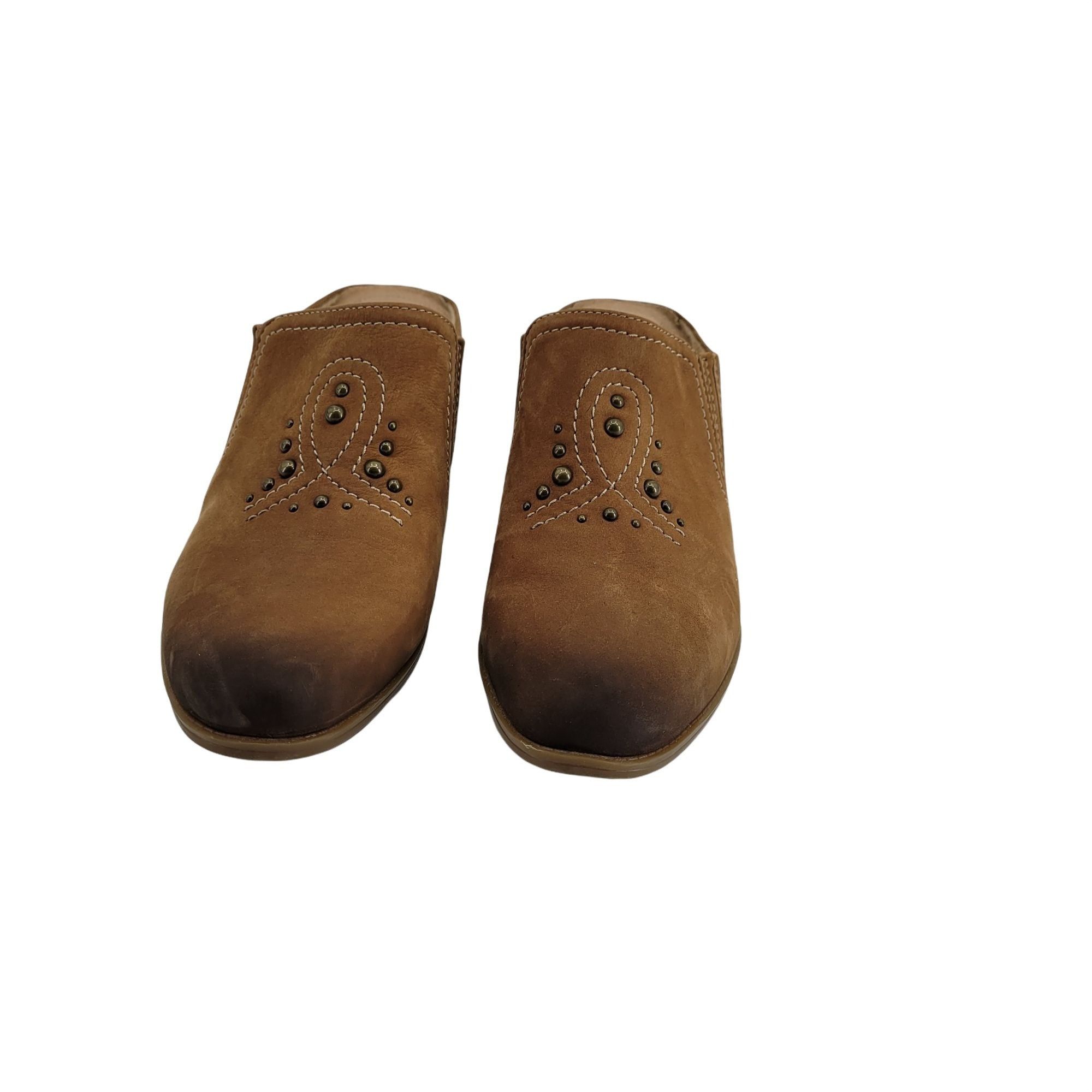 Other Earth Mendon Wide Leather Mules Sz 9D Brown Country Aged Dis Size US 9 / IT 39 - 3 Thumbnail