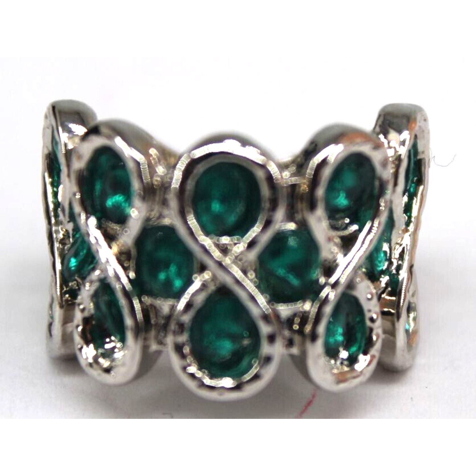 Other Elegant Green Glass Silvertone Ring Figure Eight Eternity Size ONE SIZE - 3 Thumbnail