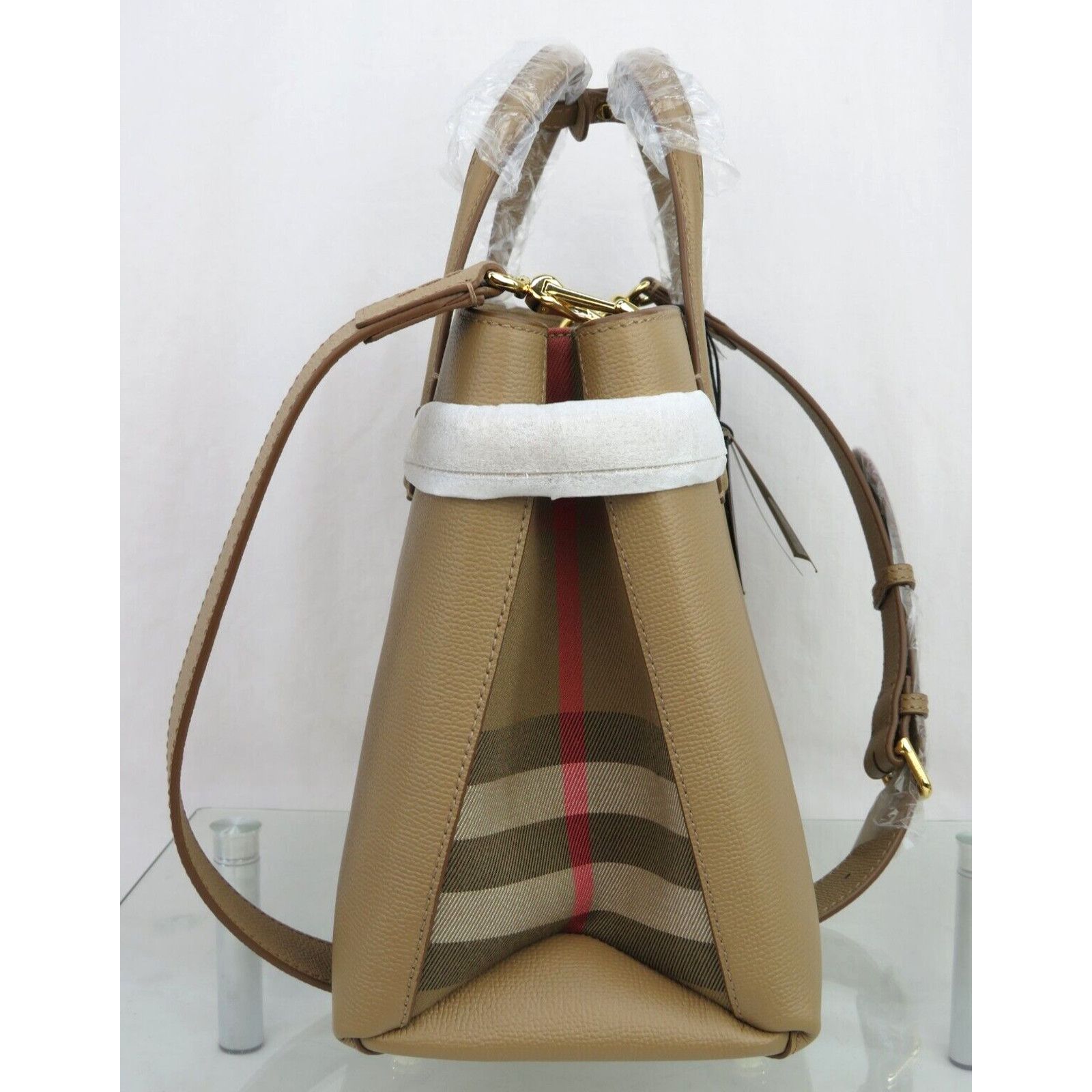 Burberry BURBERRY MD BANNER CAMEL LEATHER CHECK LOGO SHOULDER BAG Size ONE SIZE - 2 Thumbnail