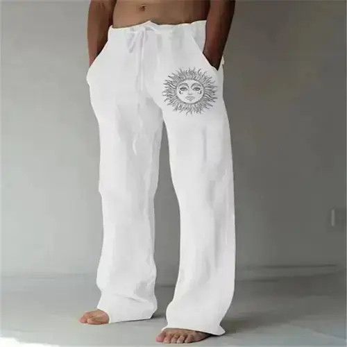 Men Cotton Linen Pants Oversized Jogger Sweatpants