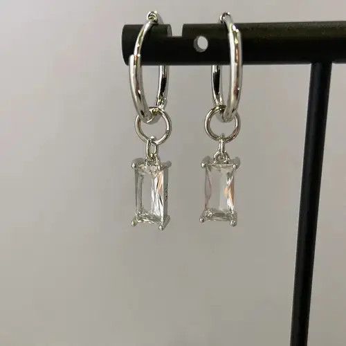 Jewelry × Vintage 925 Silver Plated Crystal Dangle Drop Earrings for Men Women Size ONE SIZE - 2 Thumbnail