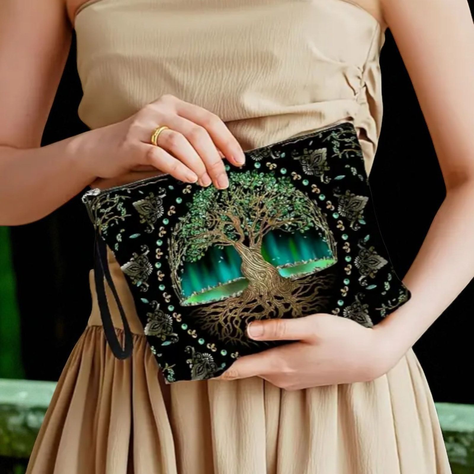 Other Tree of Life Cosmetic Bag Mystical Green Celestial Organizer Size ONE SIZE - 13 Thumbnail