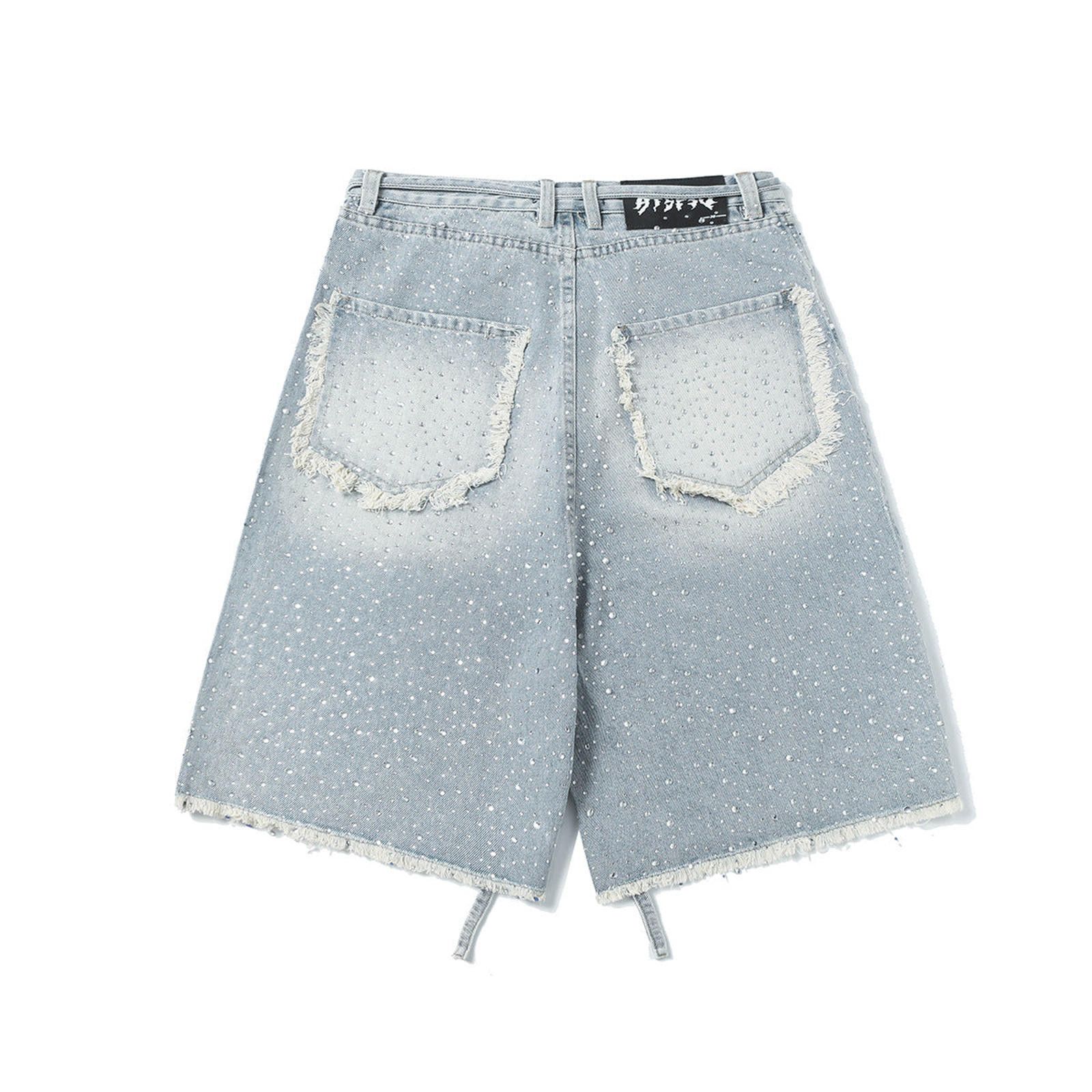 Jean Light Blue Rhinestone Embellished Jorts Size US 32 / EU 48 - 10 Thumbnail