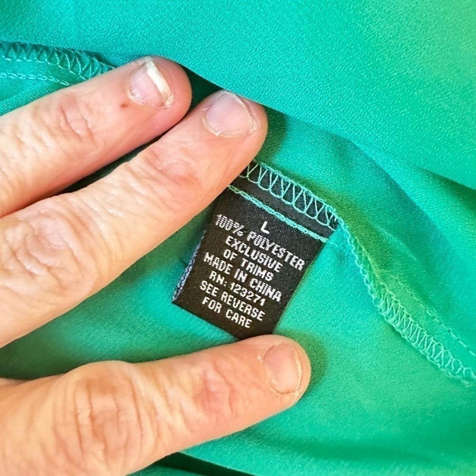 Designer Riley & James Women's V-Neck Green Blouse Size L / US 10 / IT 46 - 6 Thumbnail